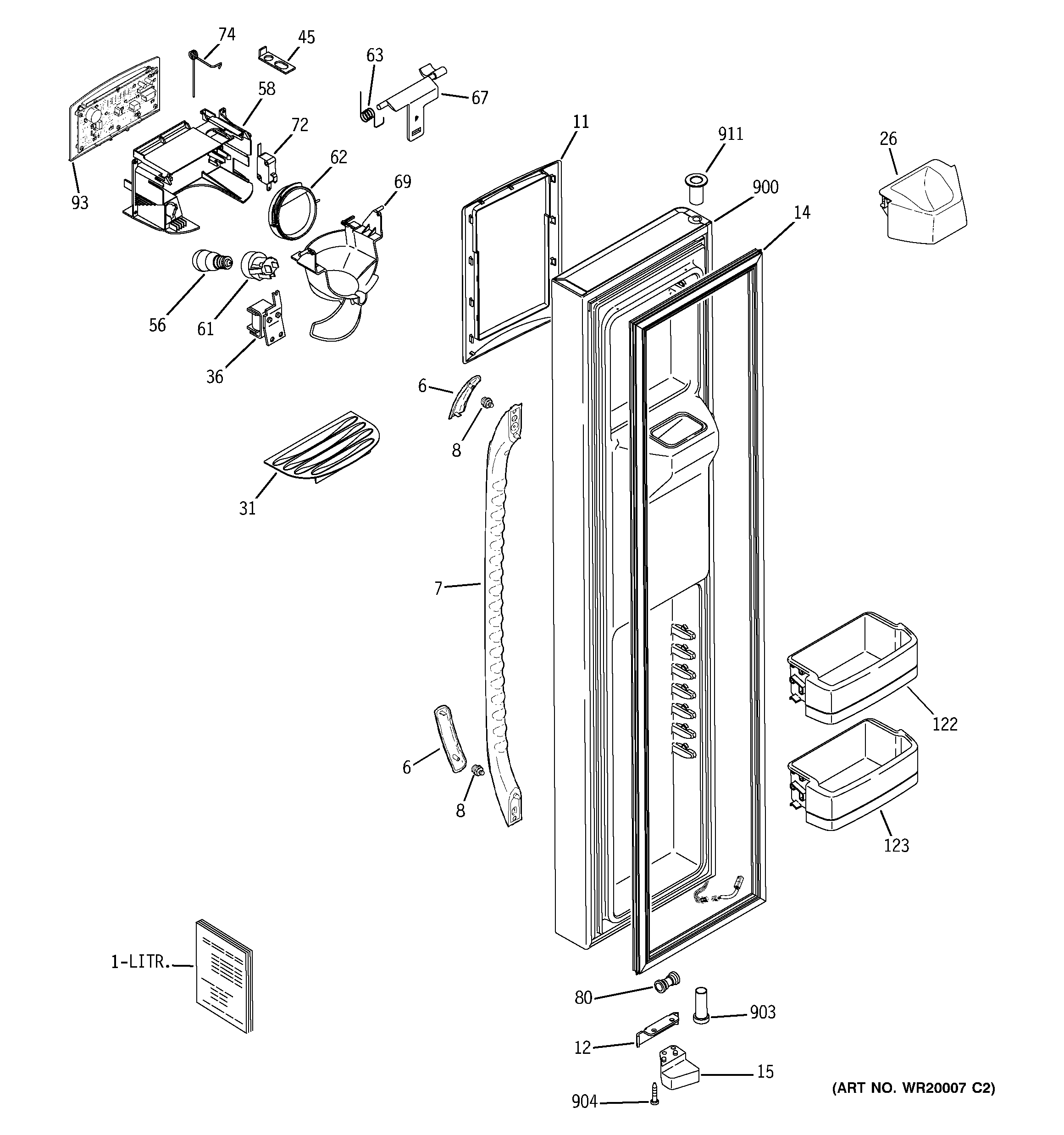 GE SSL27RGTEBS freezer door diagram