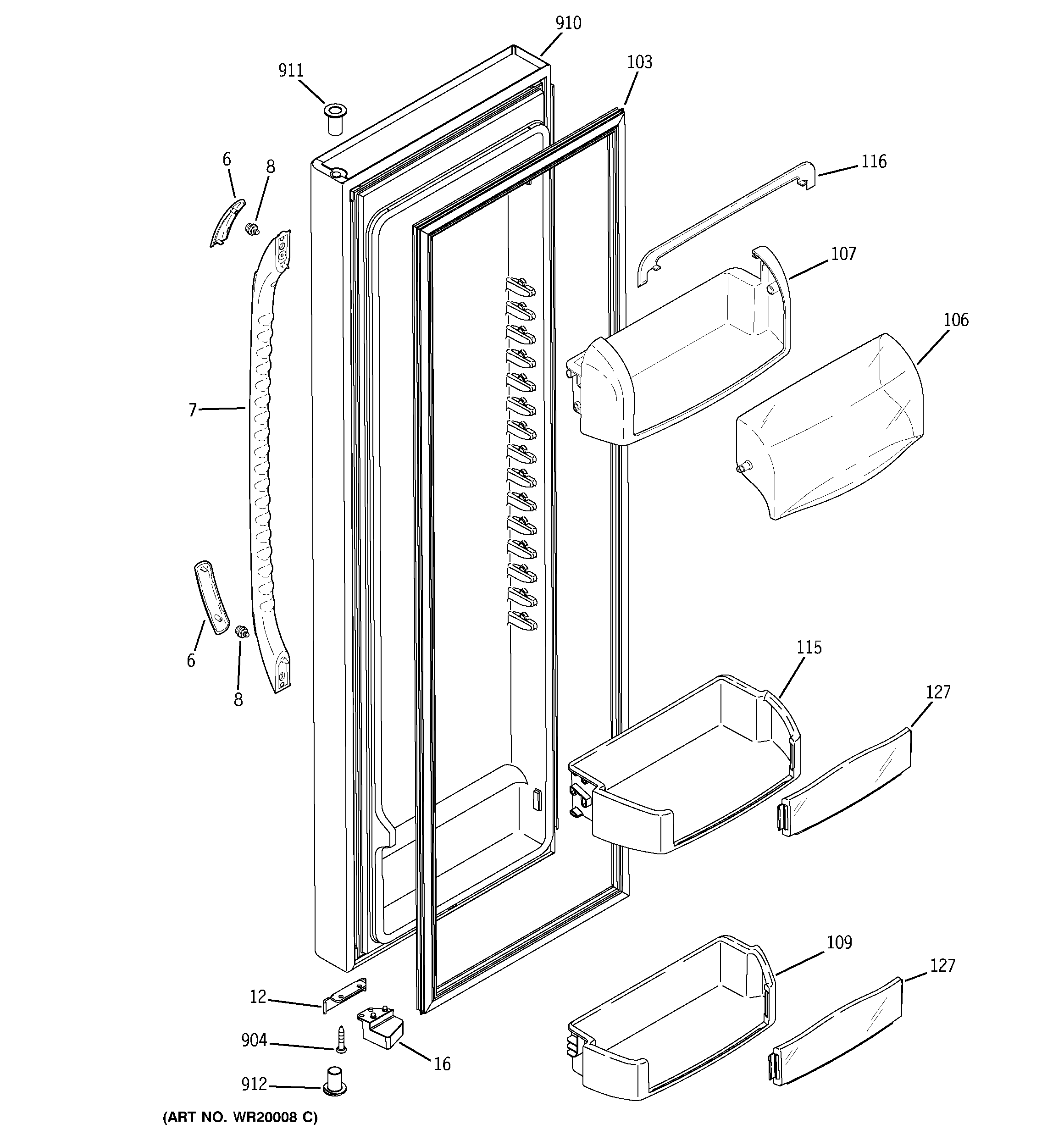 GE SSL27RGTEBS fresh food door diagram