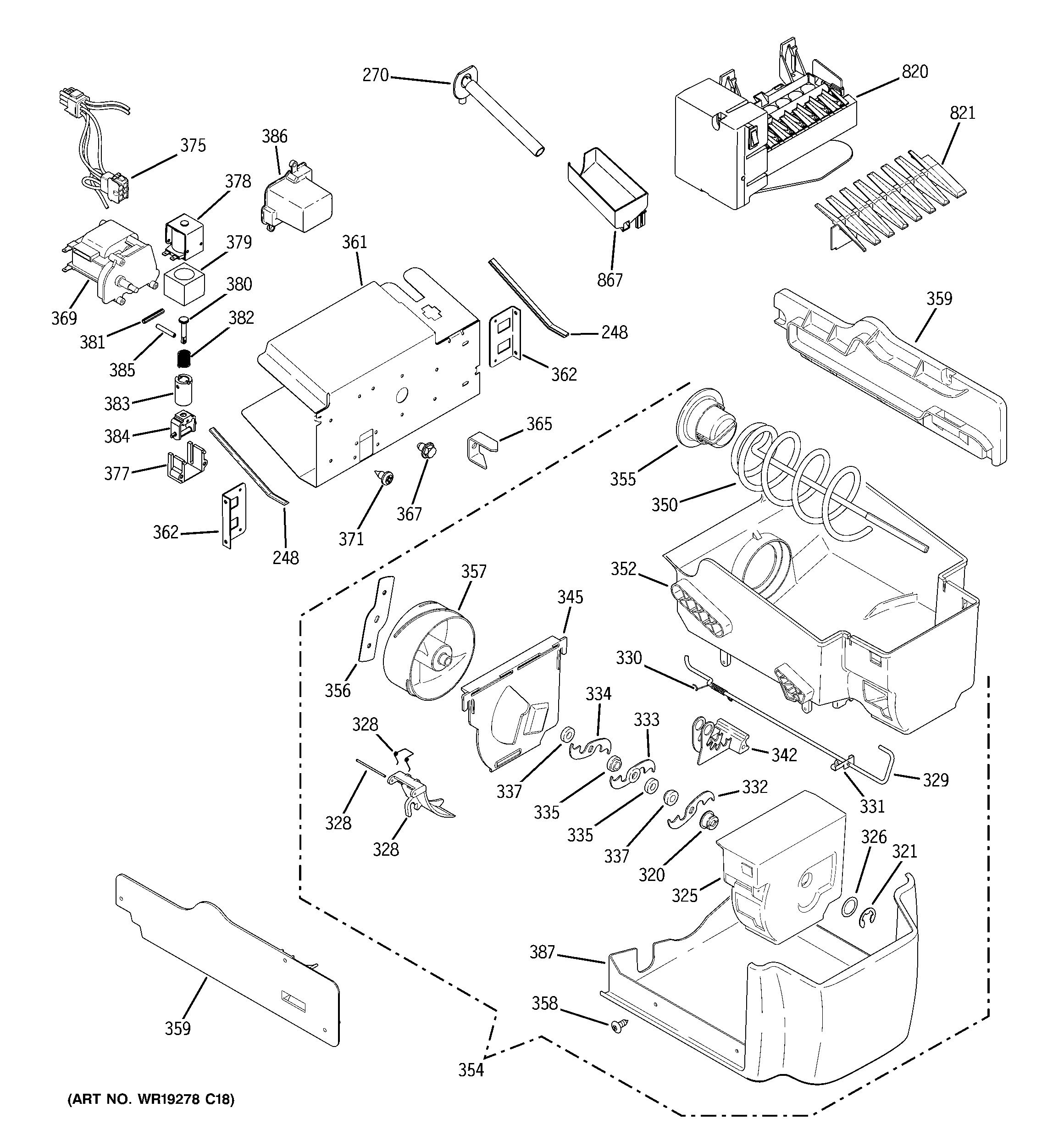 GE SSL27RGTEBS ice maker & dispenser diagram