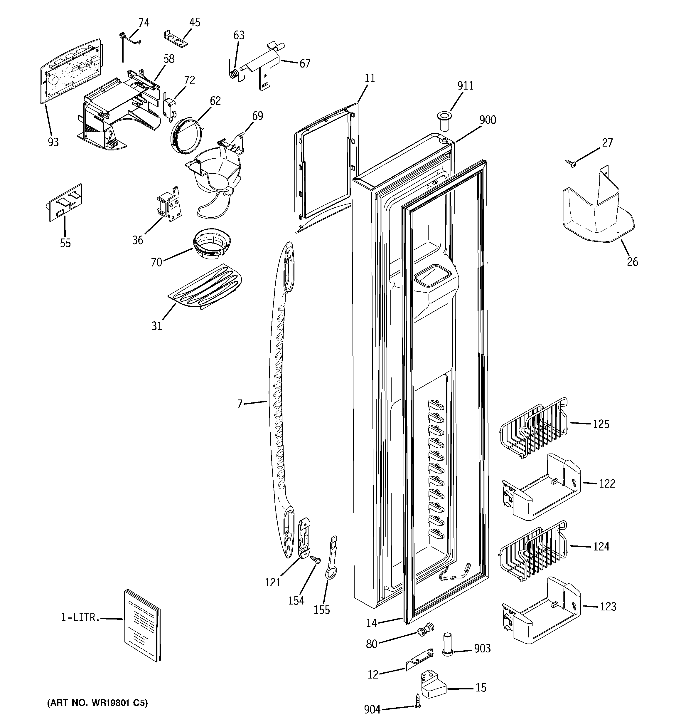 GE PSF26PGTAWW freezer door diagram