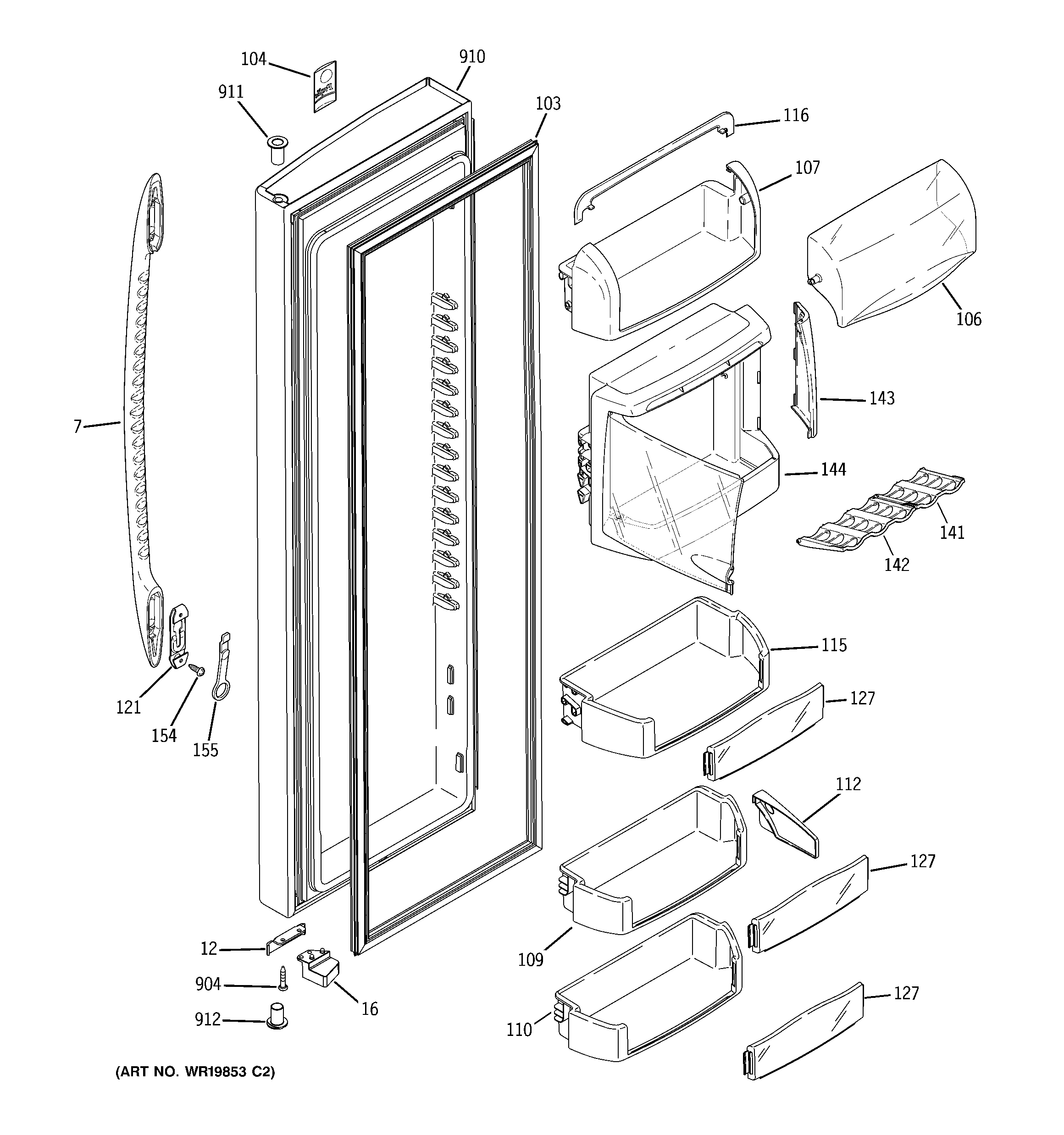 GE PSF26PGTAWW fresh food door diagram