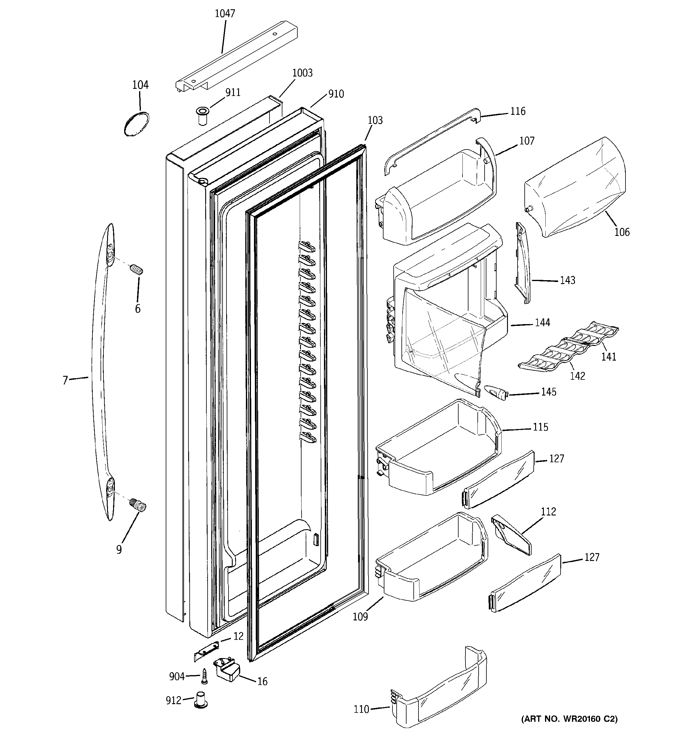 GE PSH25PSTBSS fresh food door diagram