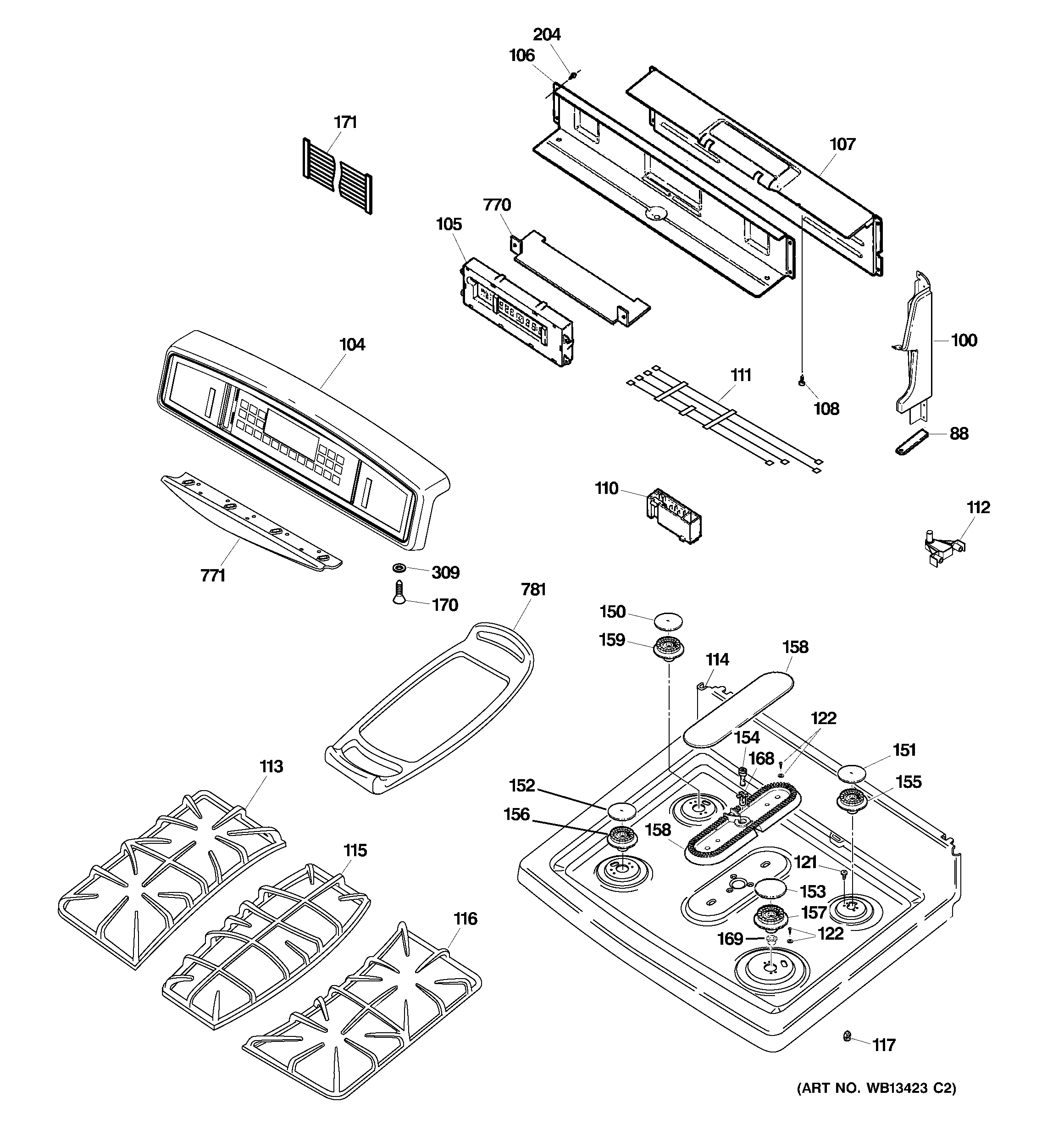 GE JGB918CEK7CC control panel & cooktop diagram