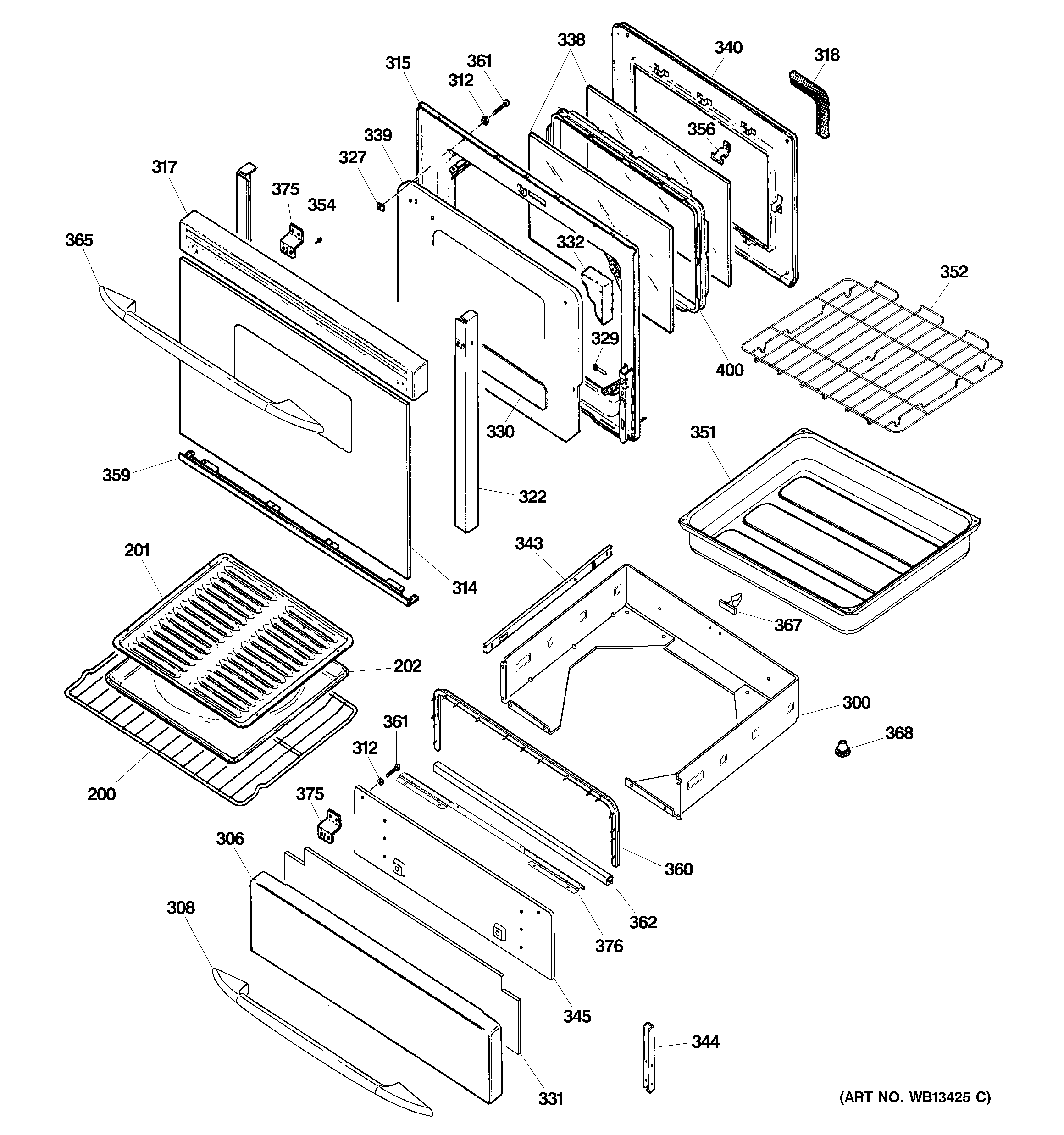 GE JGB918CEK7CC door & drawer parts diagram