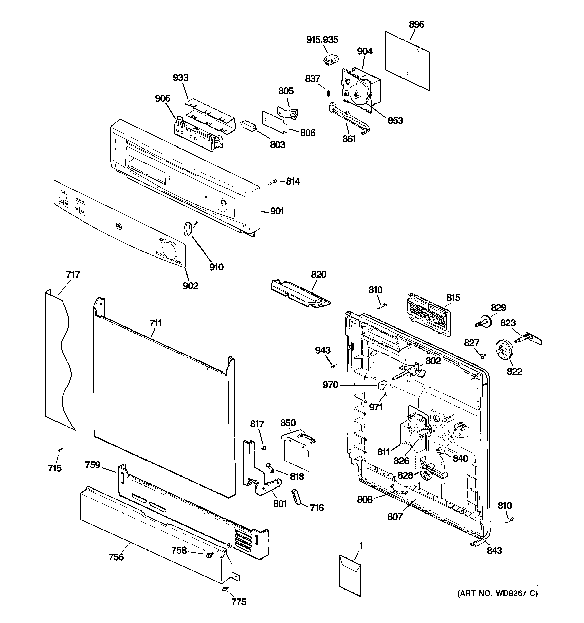 GE GSD2300N10CC escutcheon & door assembly diagram