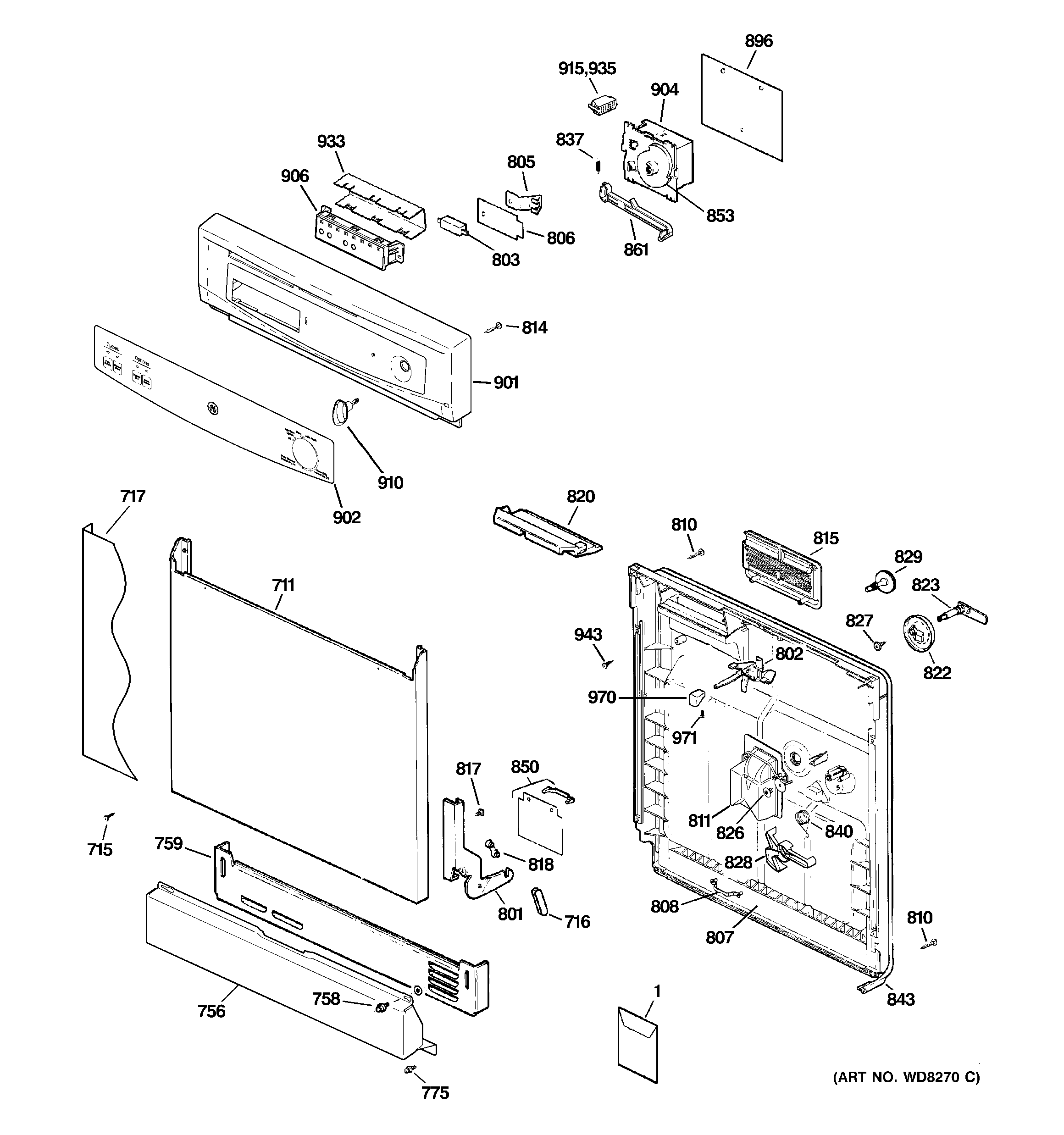 GE GSM2200N10BB escutcheon & door assembly diagram
