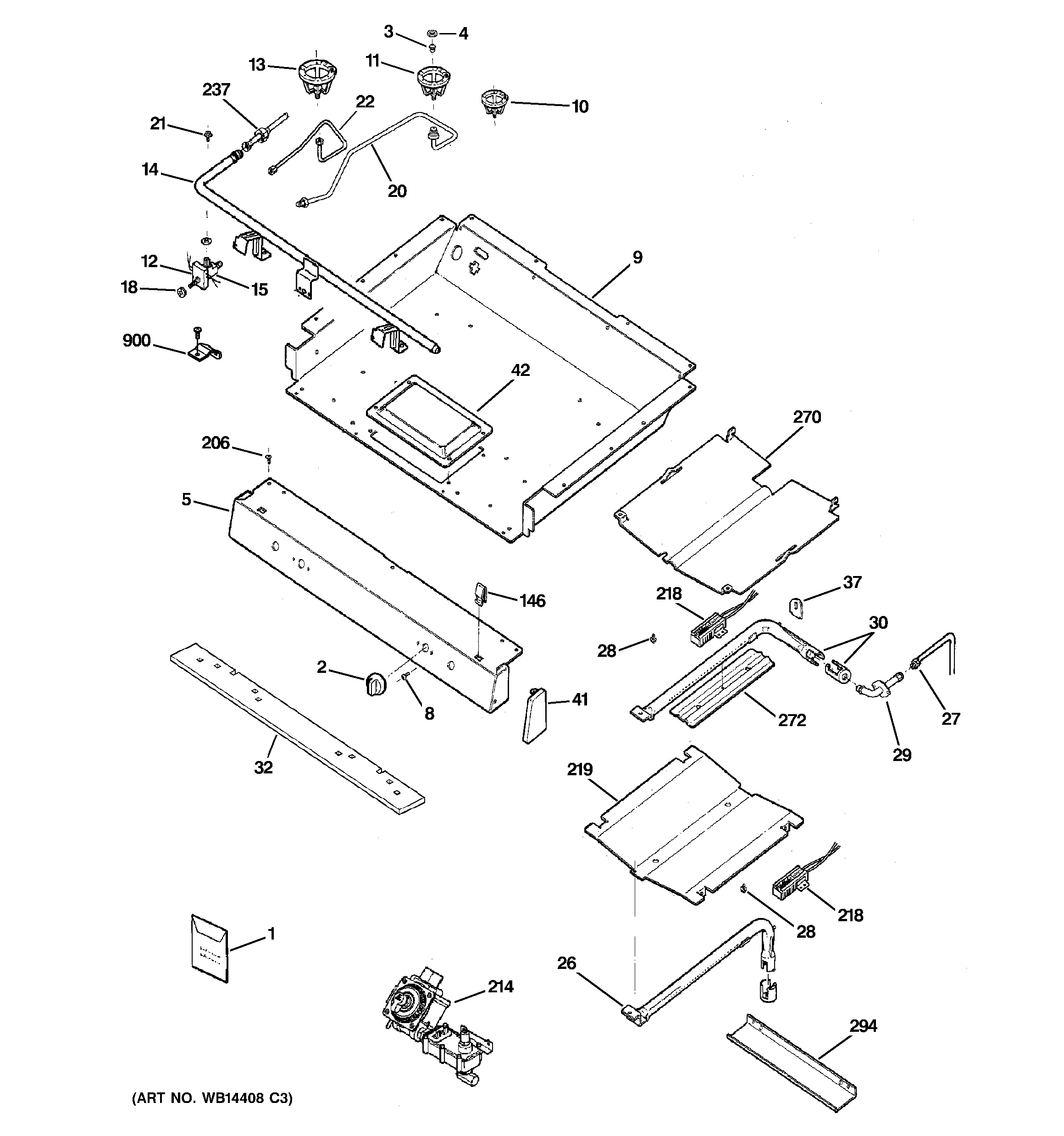 GE JGBP33SEL4SS gas & burner parts diagram