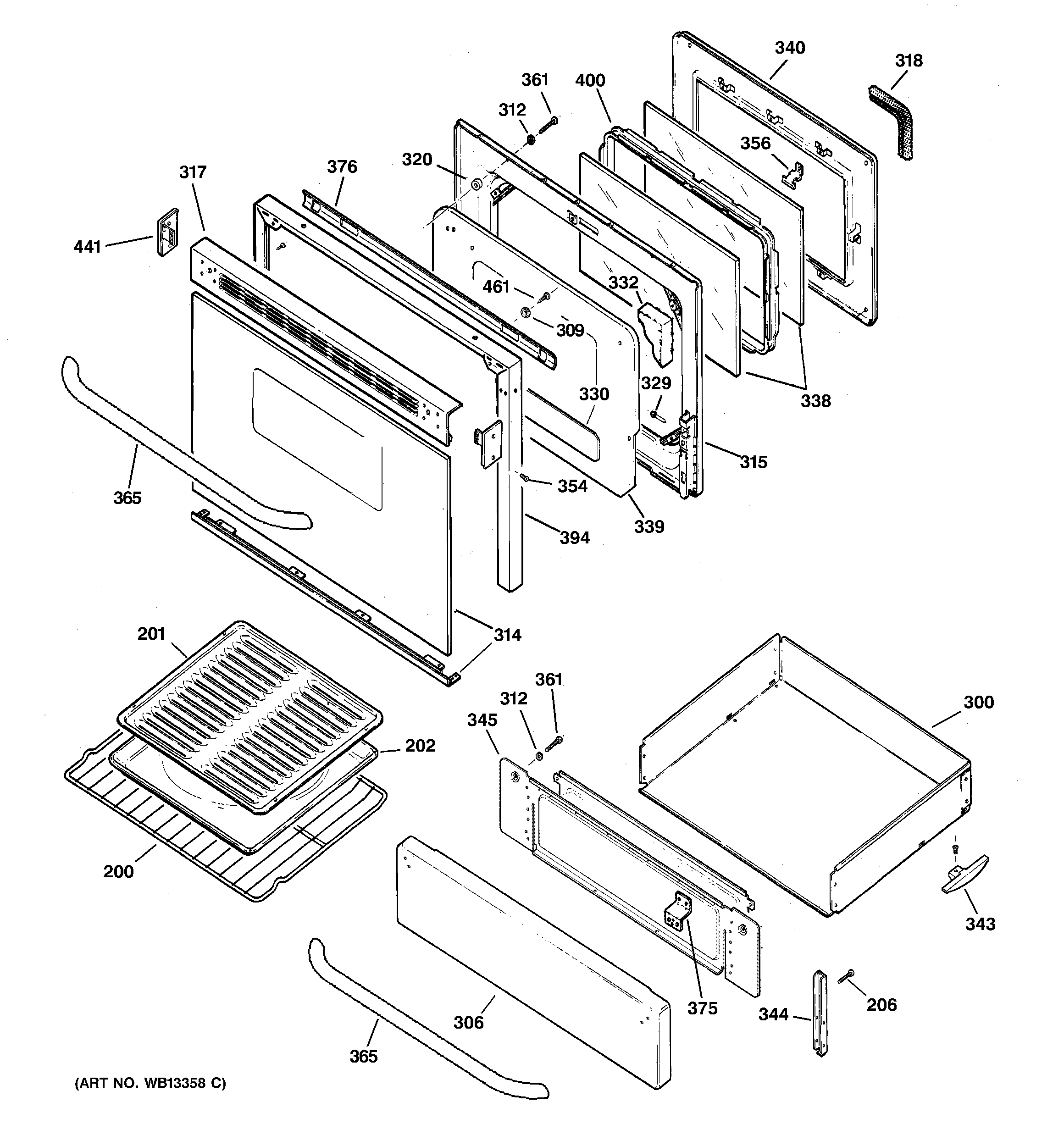 GE JGBP33SEL4SS door & drawer parts diagram