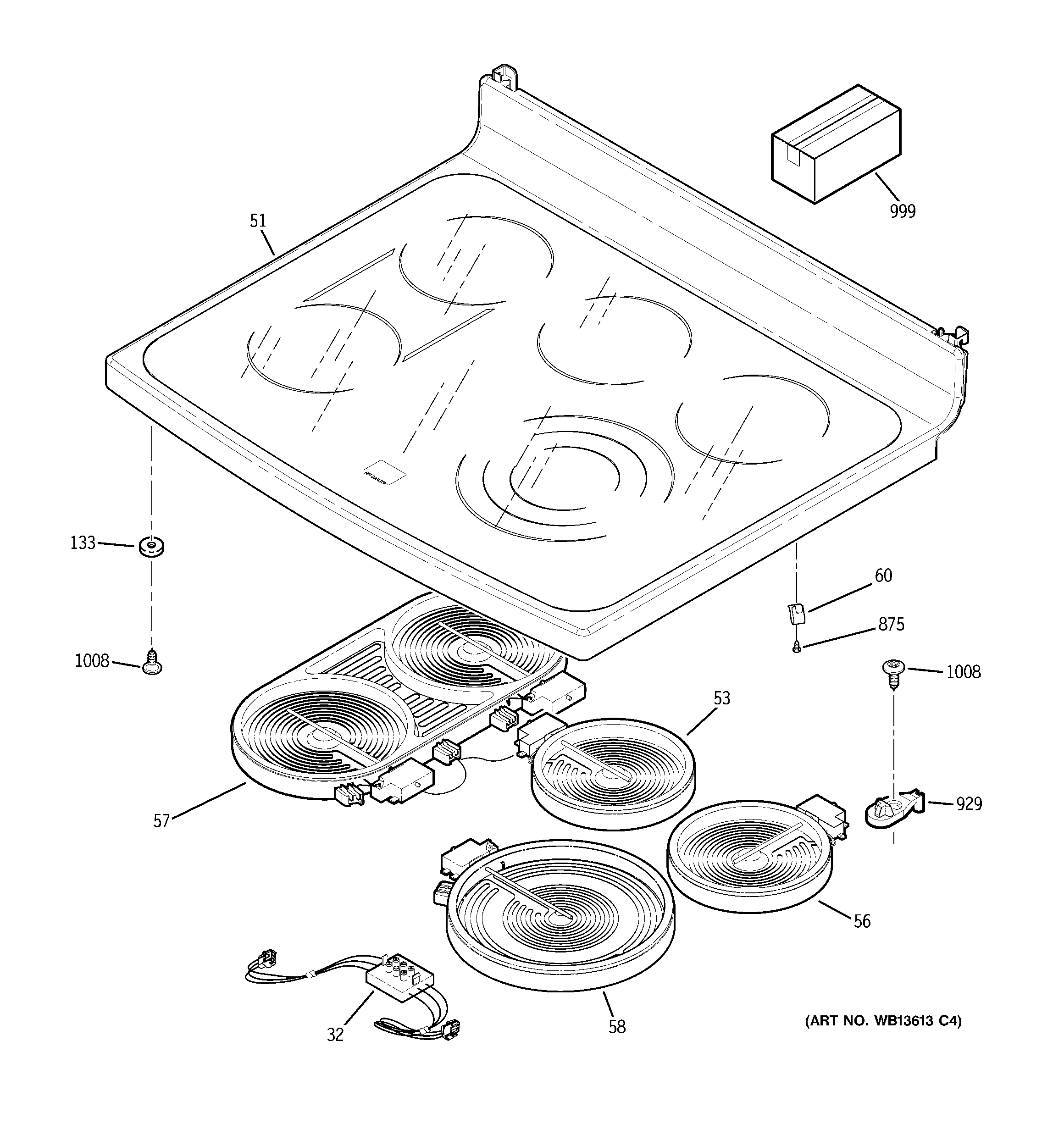 GE JCB909BK6BB cooktop diagram
