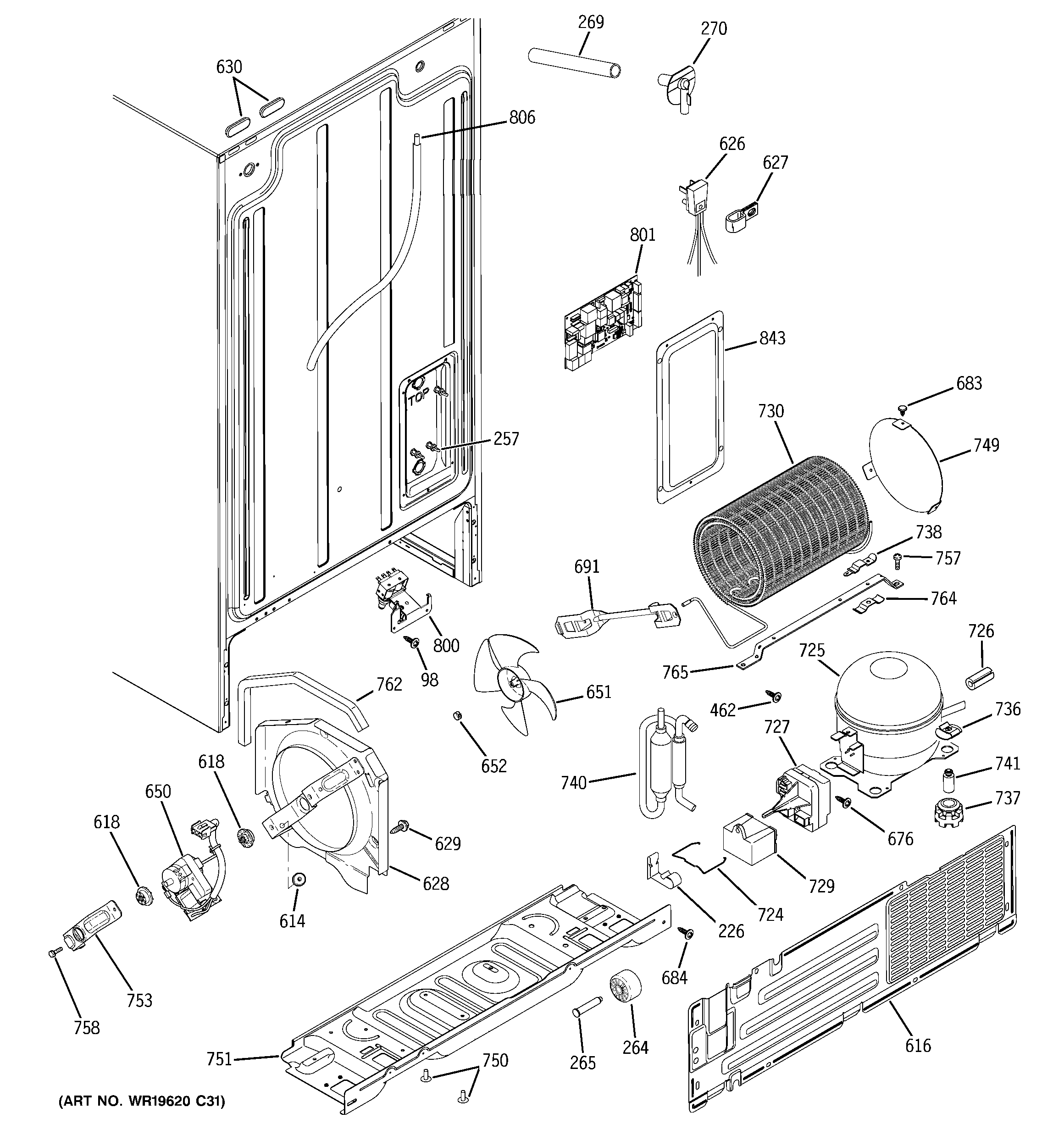 GE GSS25JETEBB sealed system & mother board diagram