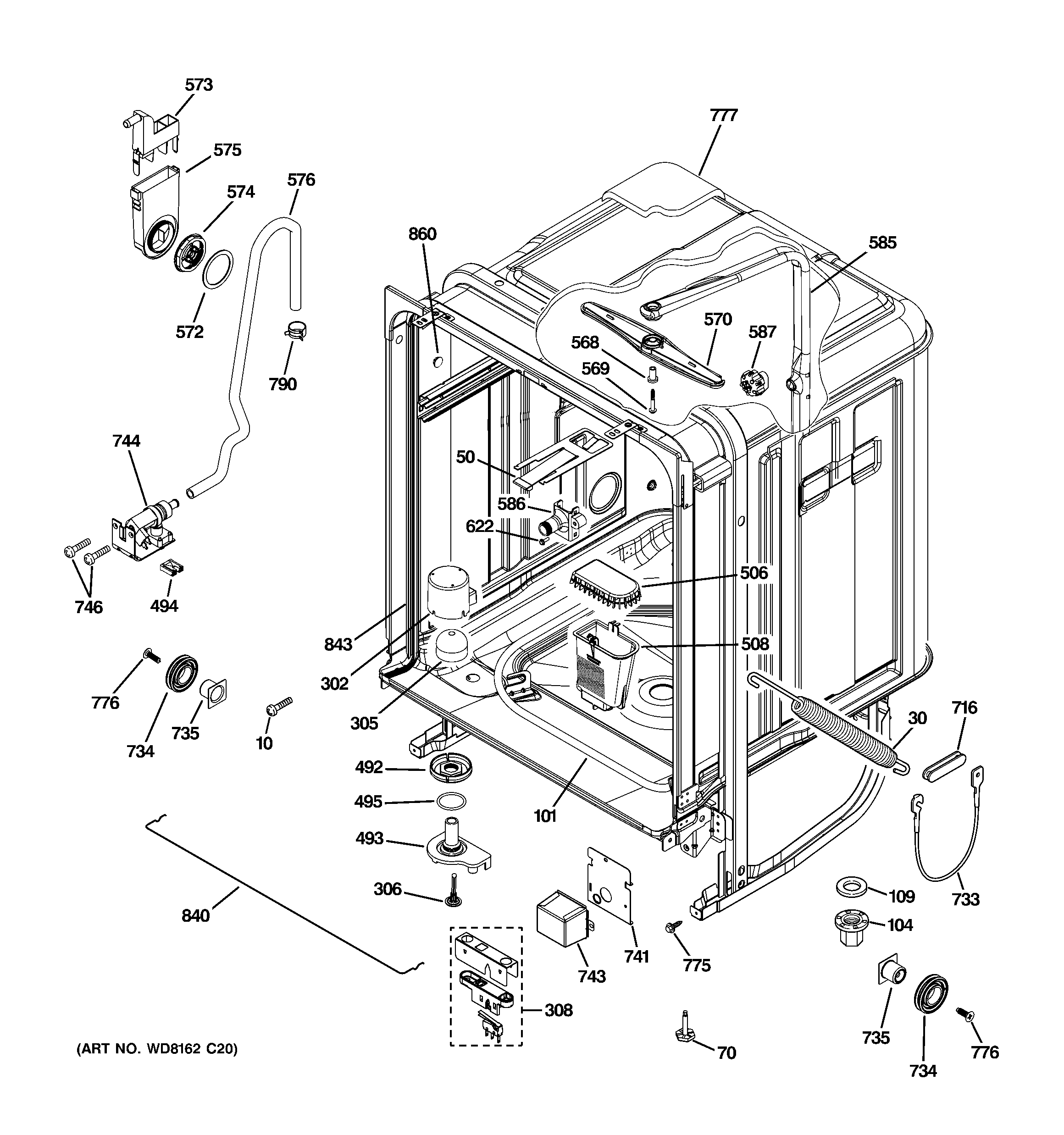 GE PDW8600N20WW body parts diagram