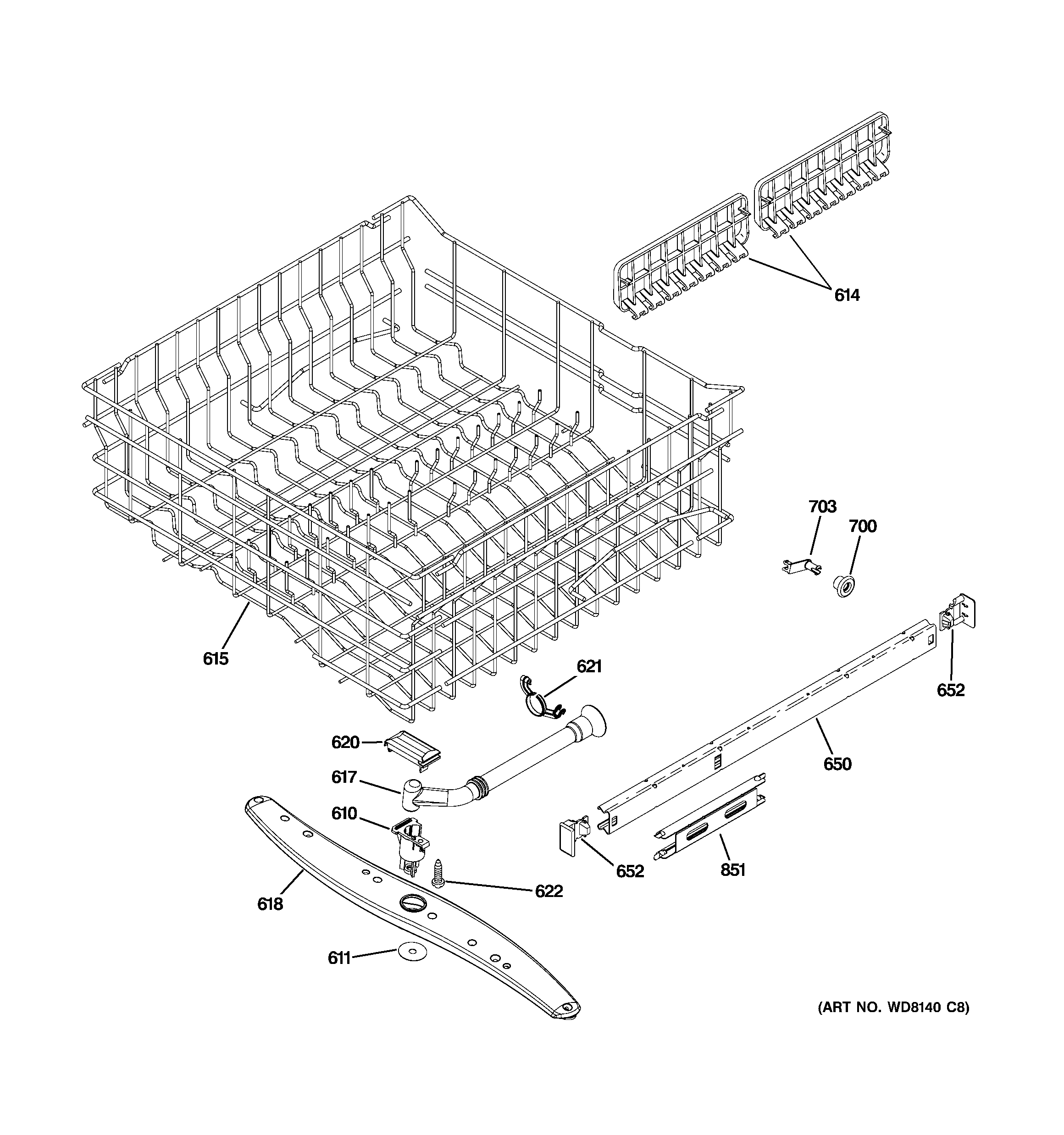GE PDW8600N20WW upper rack assembly diagram