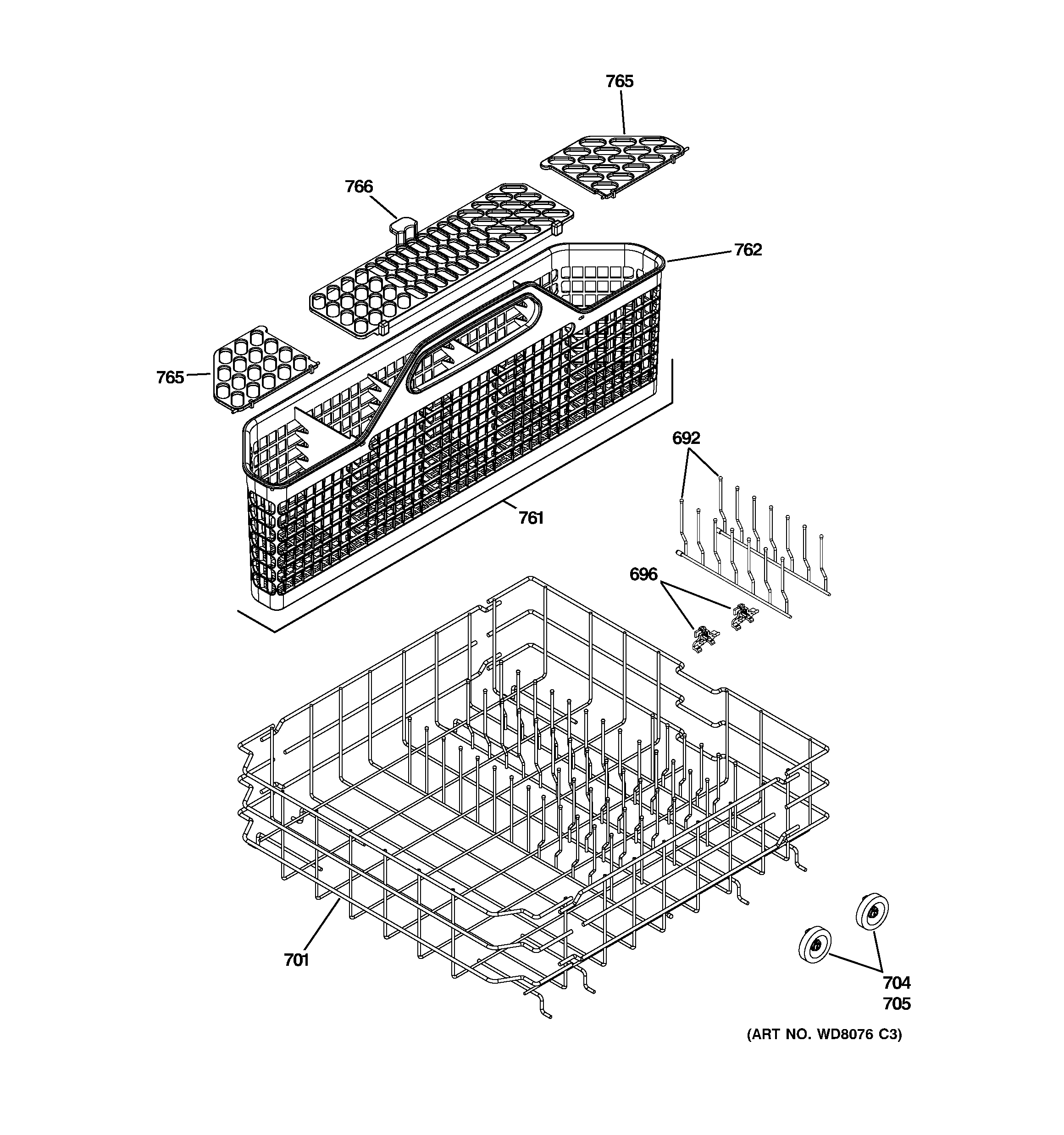 GE PDW8600N20WW lower rack assembly diagram