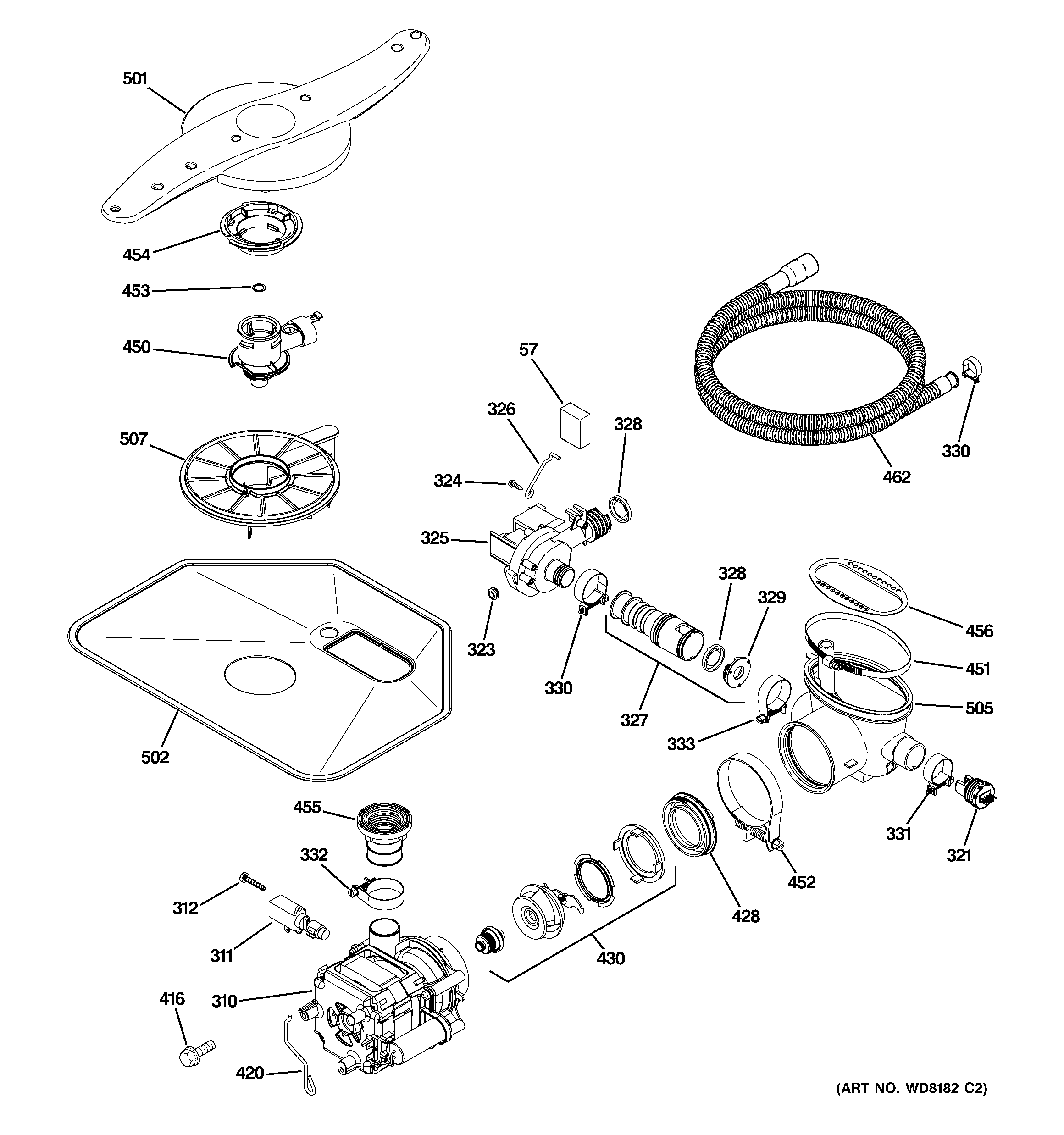GE PDW8900N20WW motor-pump mechanism diagram