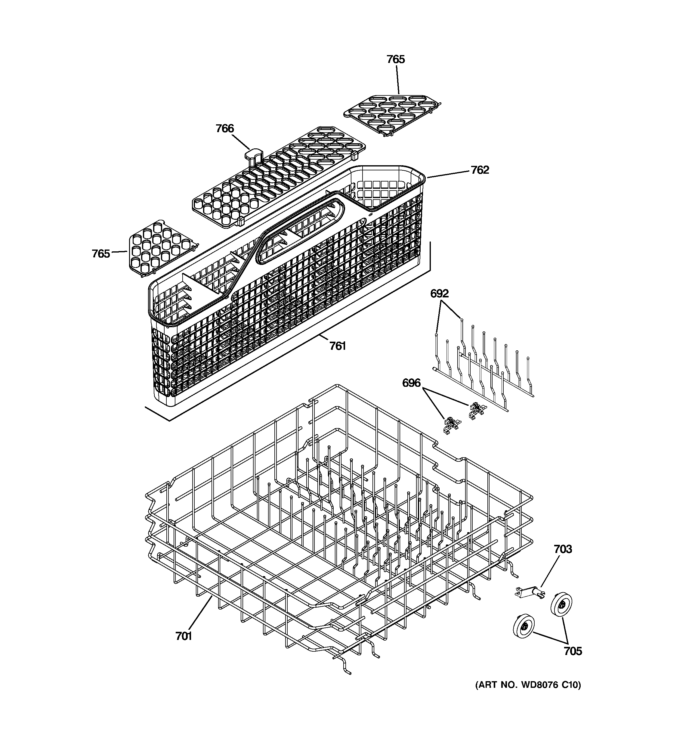 GE PDW9200N20BB lower rack assembly diagram