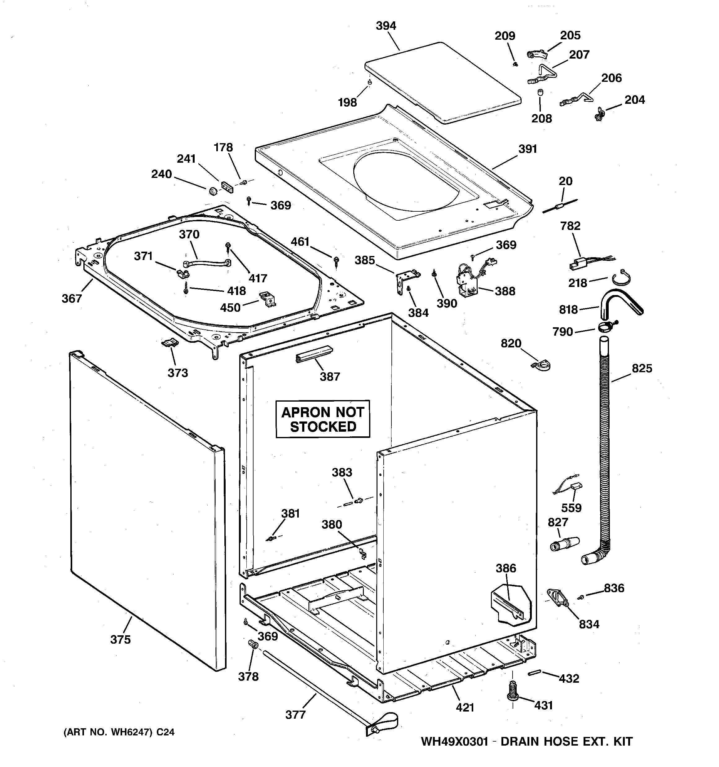 GE WCCB1030H2WC cabinet, cover & front panel diagram