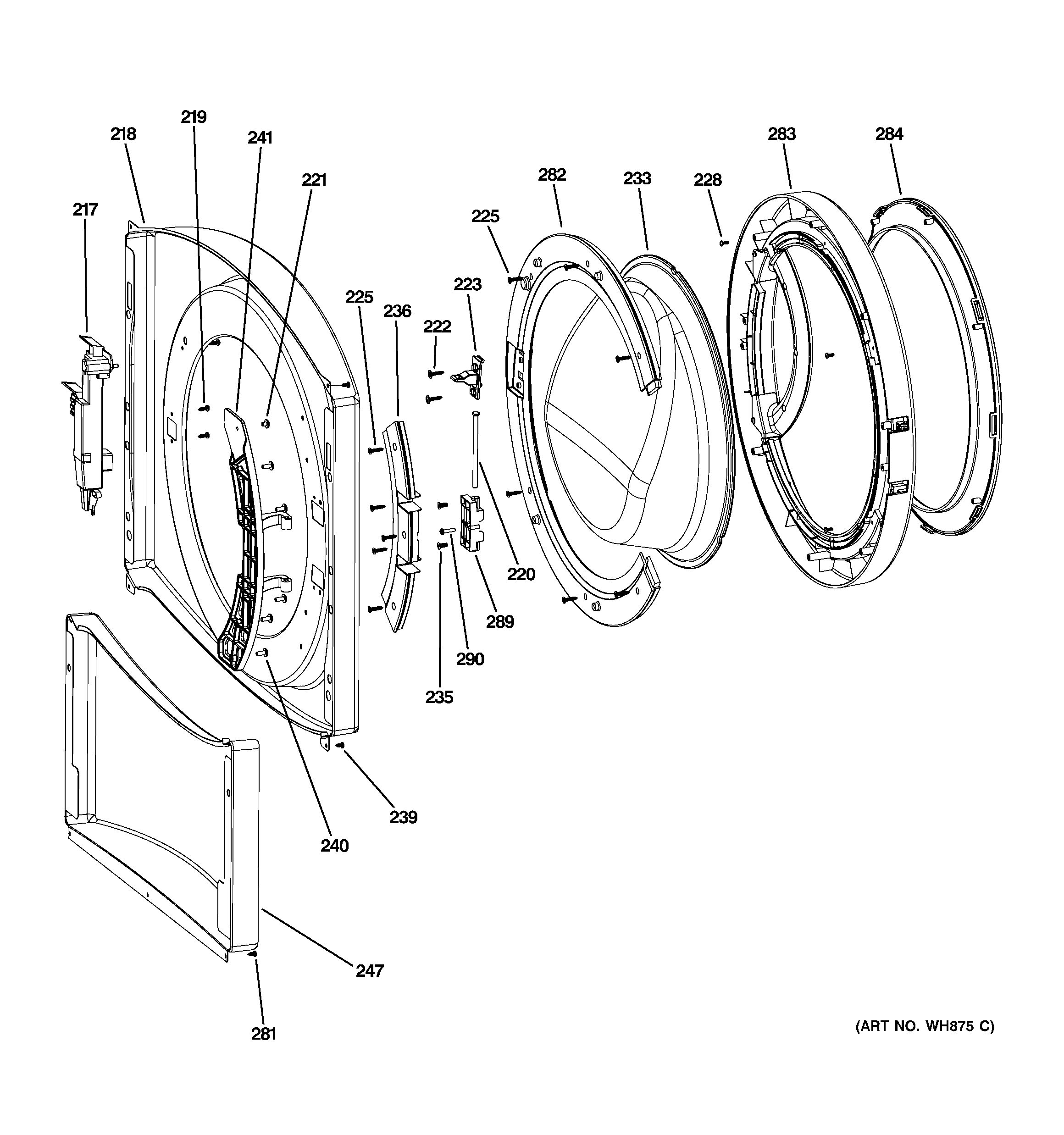 GE WCVH6600H1BB front panel & door diagram