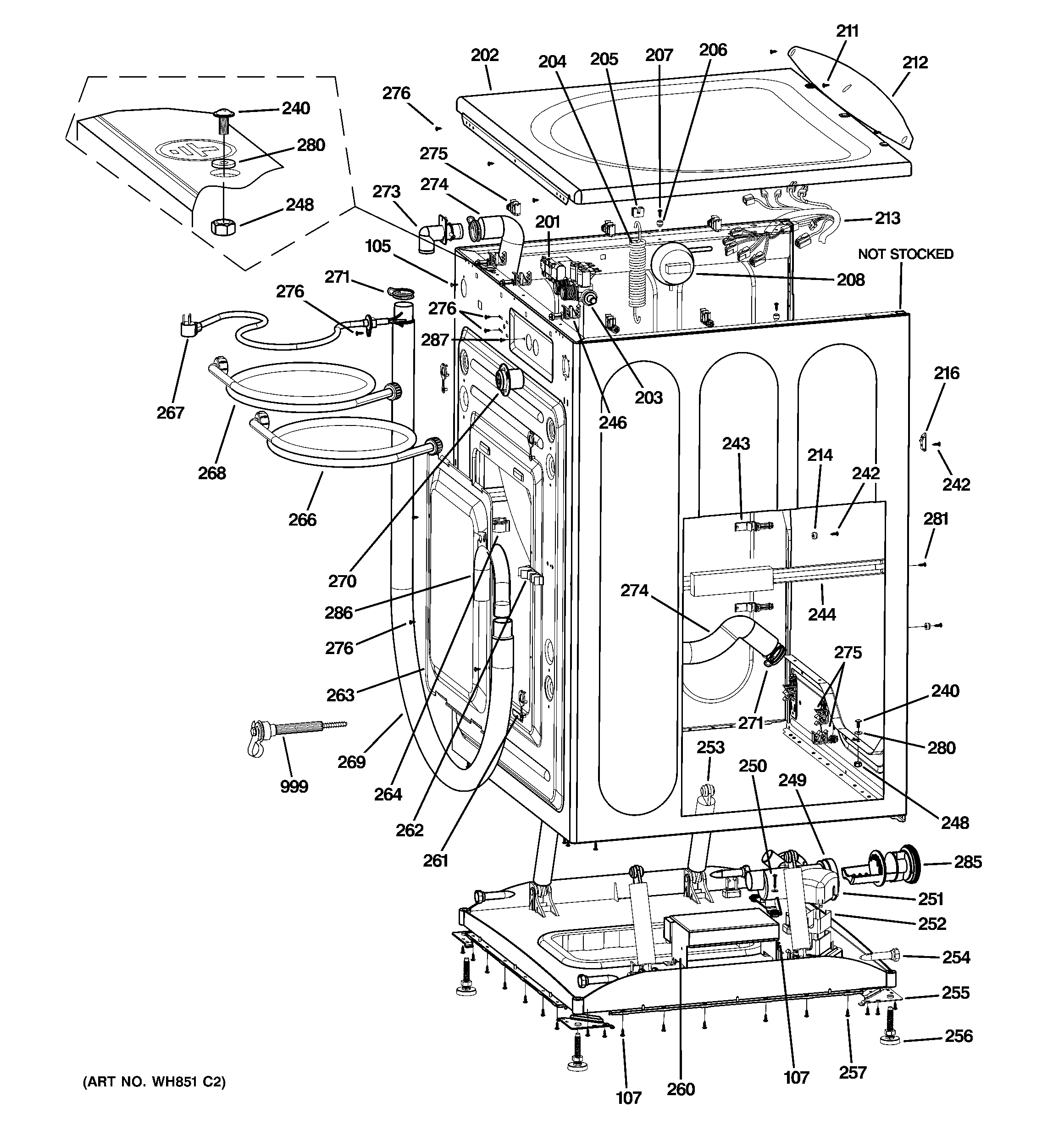 GE WCVH6600H1MS cabinet & top panel diagram