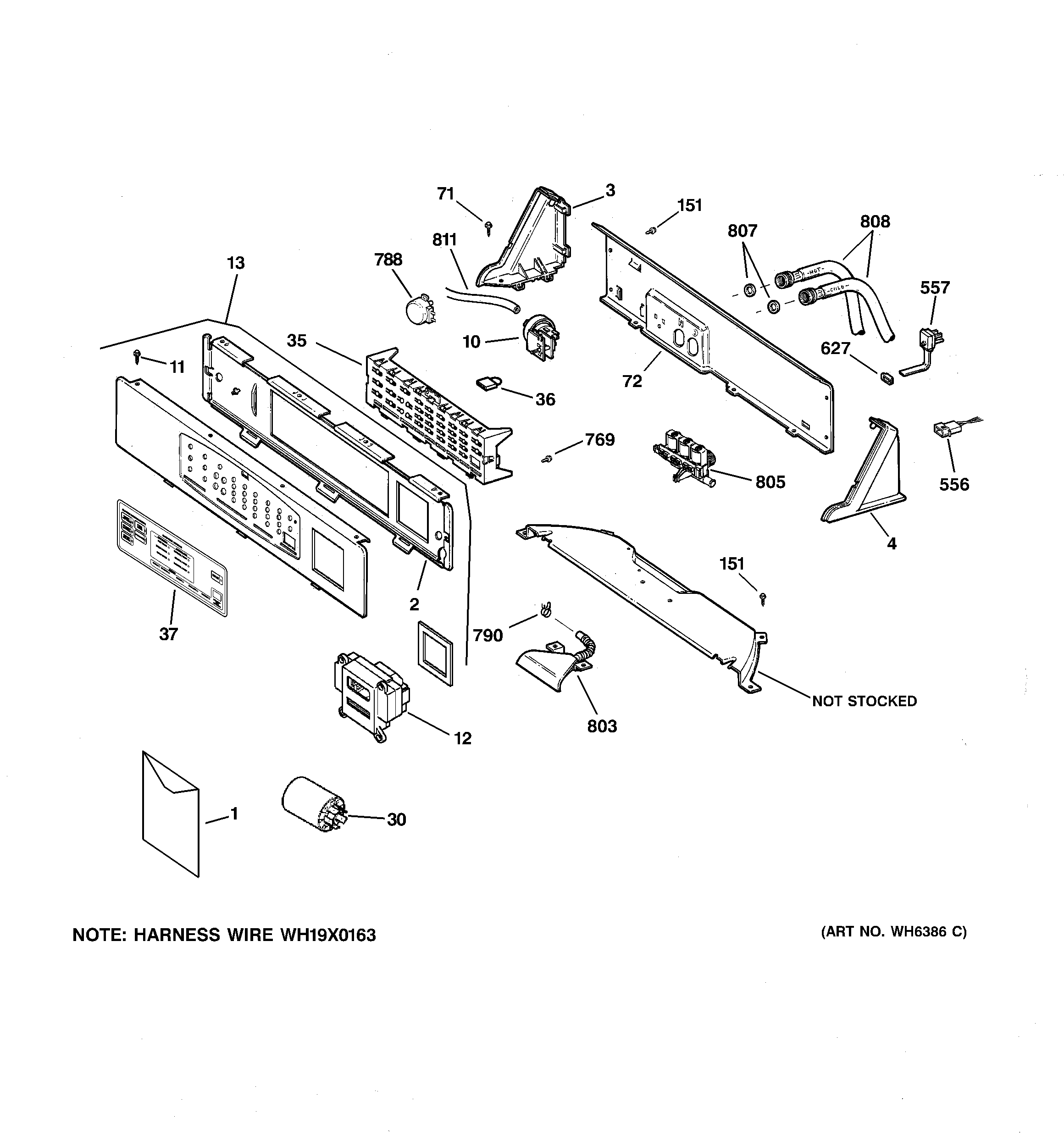 GE WNCK2050H1WC controls & backsplash diagram