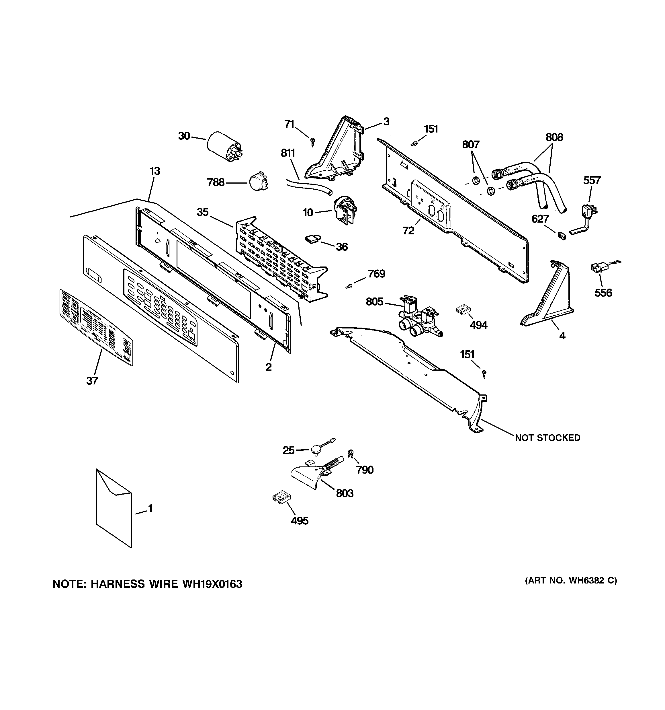 GE WNRD2050E0WC controls & backsplash diagram