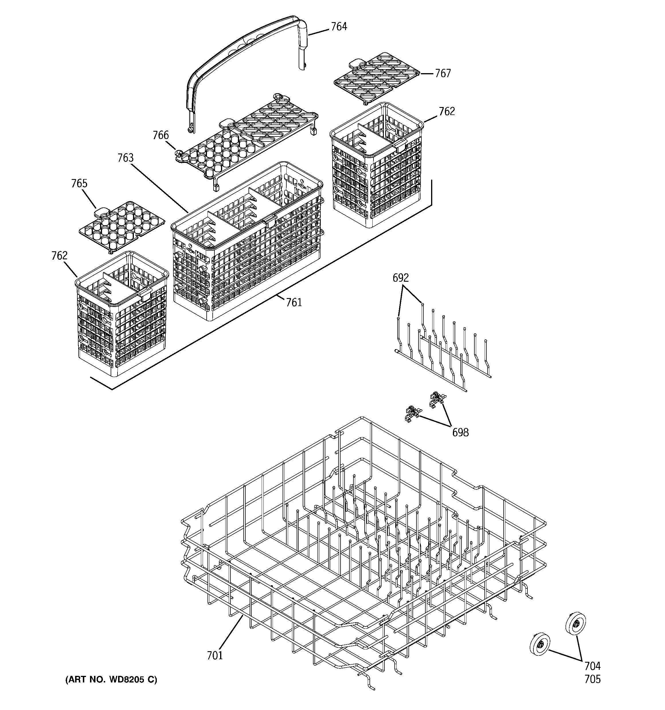 GE GLD6700N20CC lower rack assembly diagram