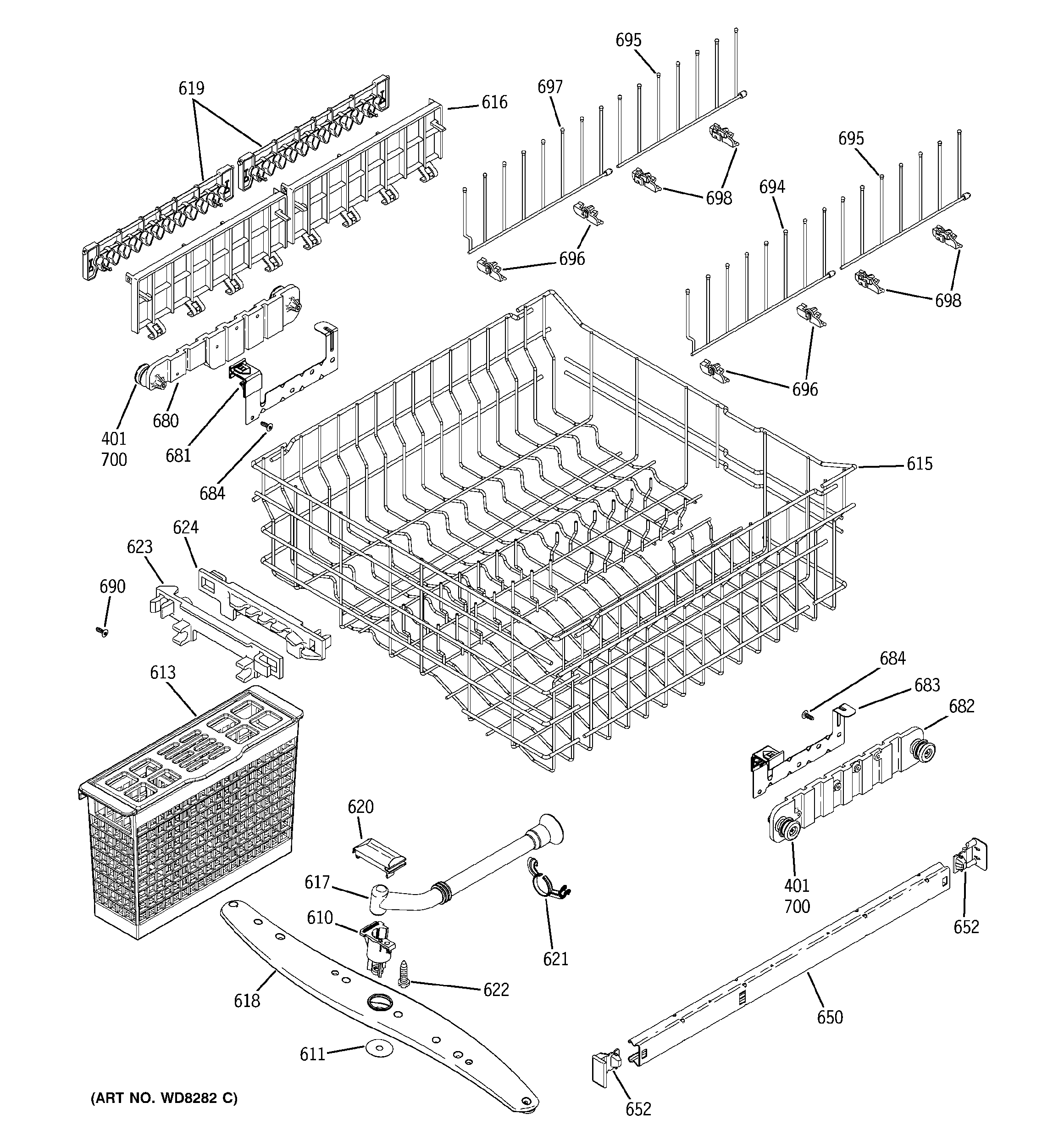 GE PDW7900N20BB upper rack assembly diagram