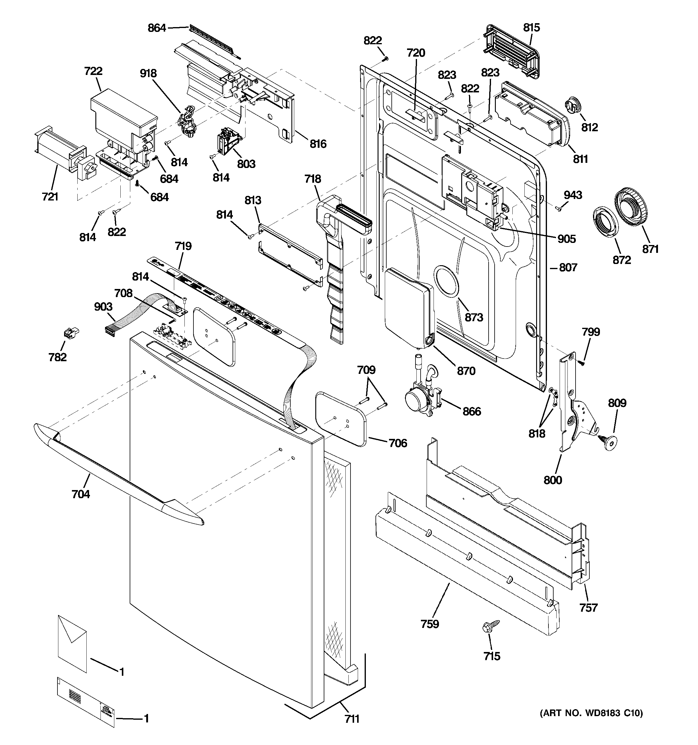 GE PDW9980N20SS escutcheon & door assembly diagram