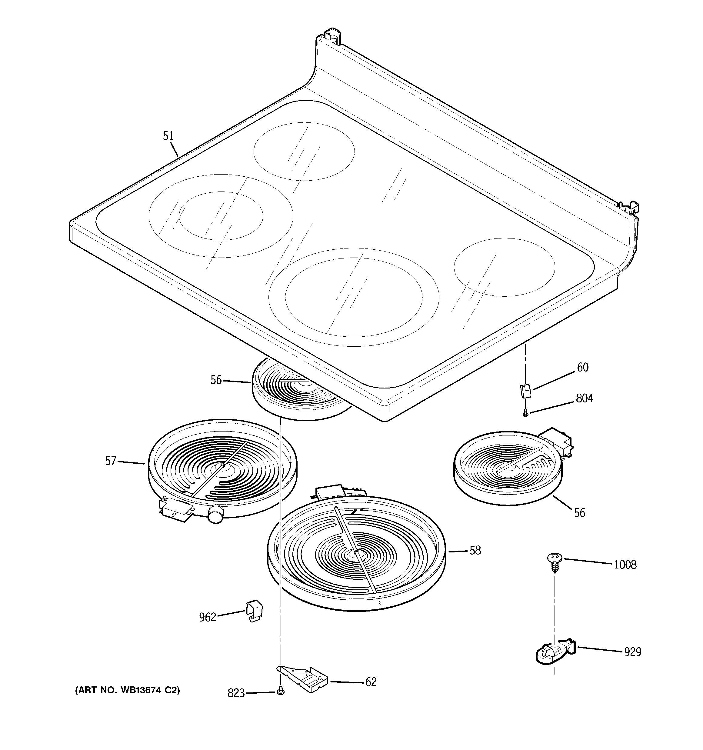 GE JBP70DM2WW cooktop diagram