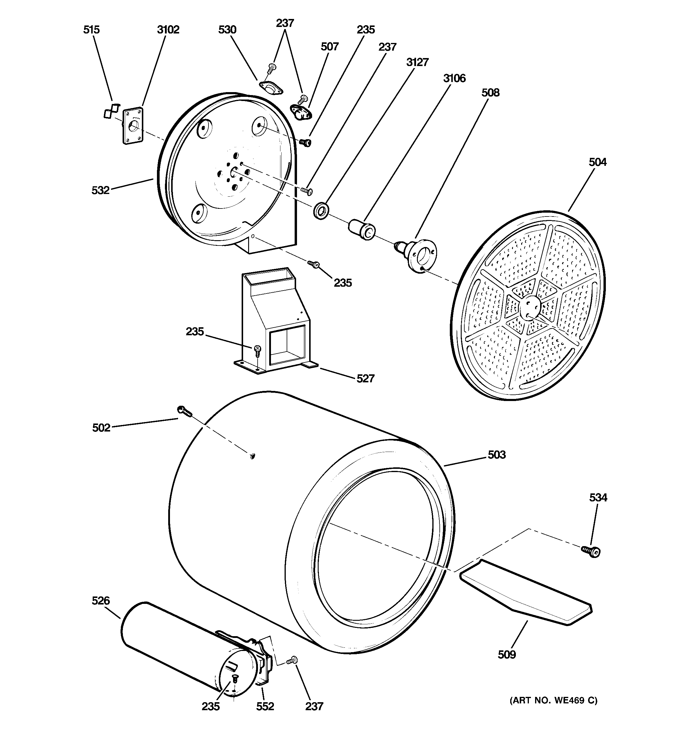 GE DHDVH66GH1BB drum diagram