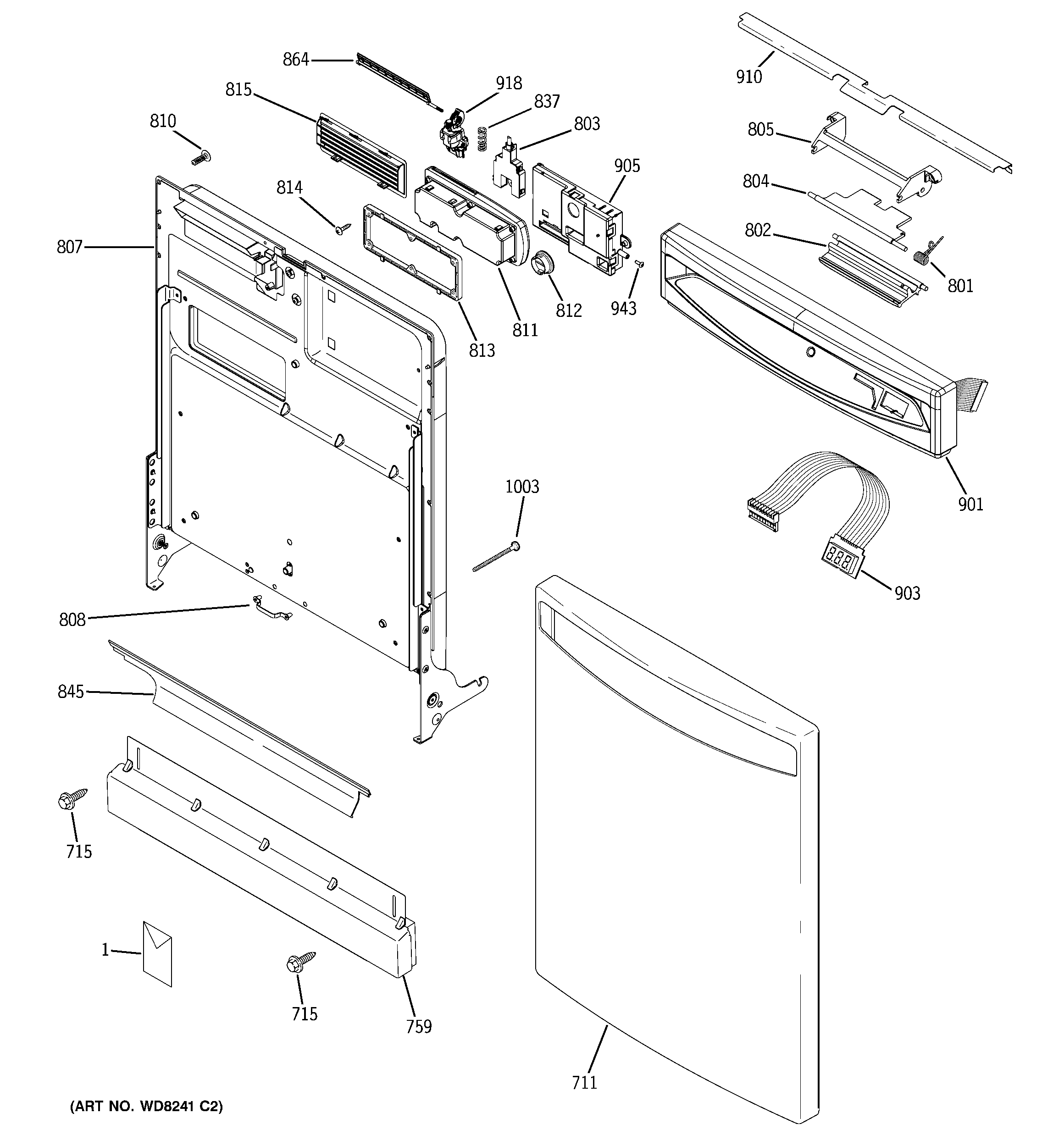 GE PDW7880N20SS escutcheon & door assembly diagram