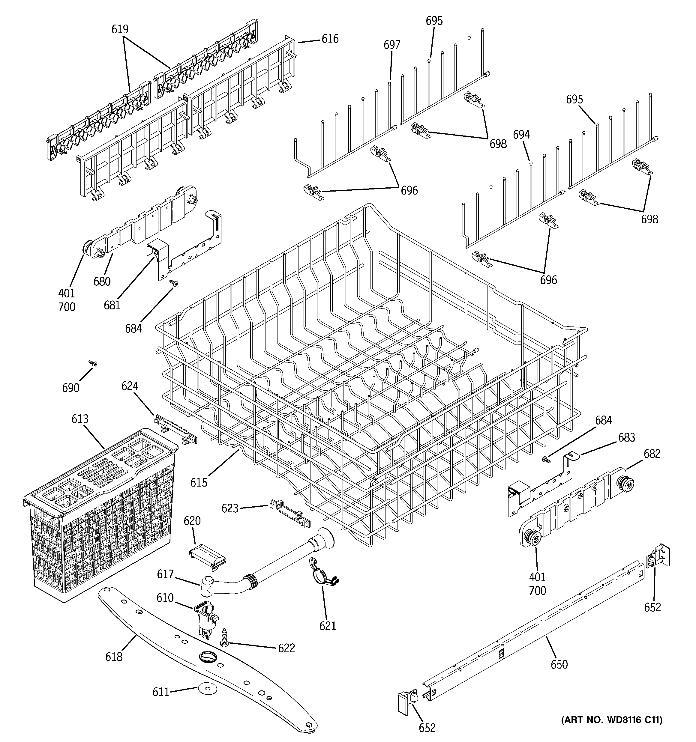 GE PDW7880N20SS upper rack assembly diagram