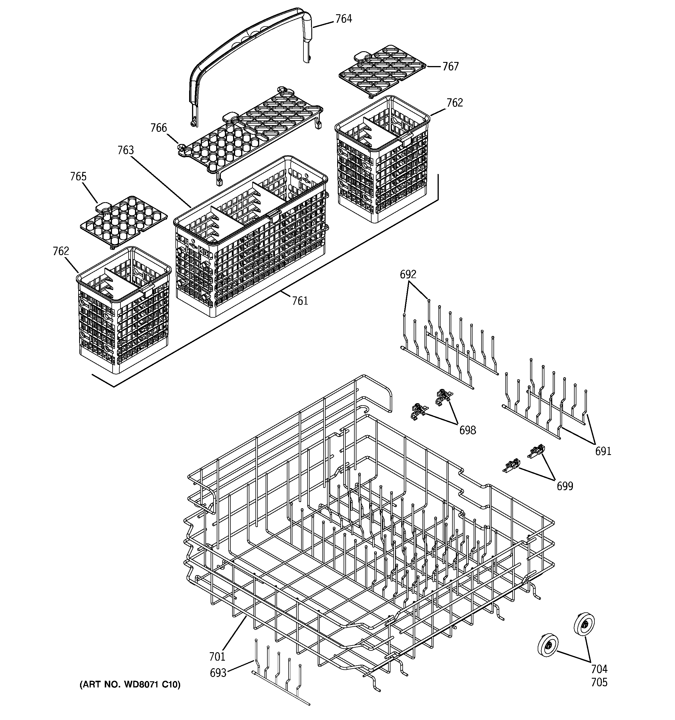 GE PDW7880N20SS lower rack assembly diagram