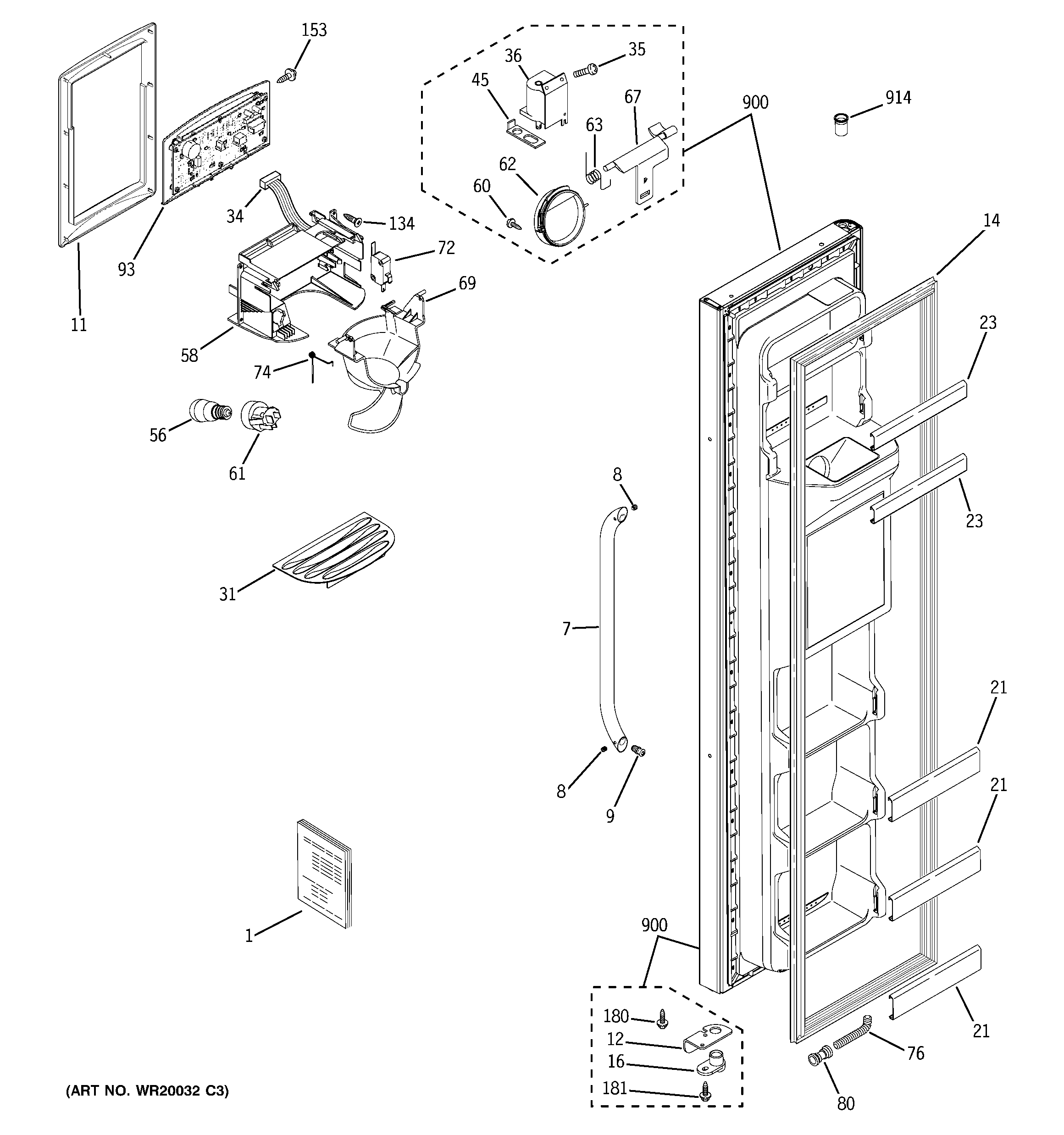 GE ESH22JSWDSS freezer door diagram