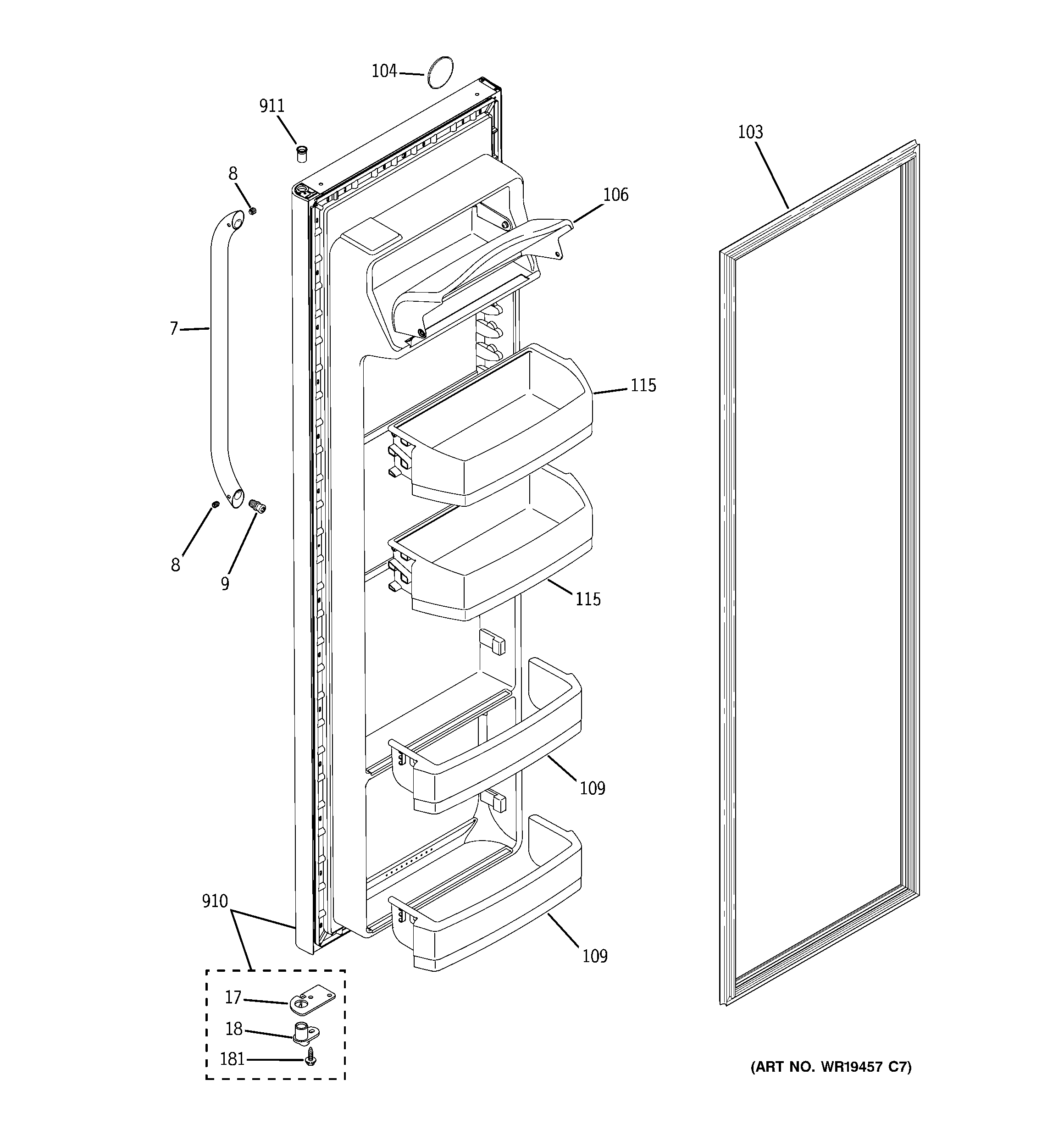 GE ESH22JSWDSS fresh food door diagram