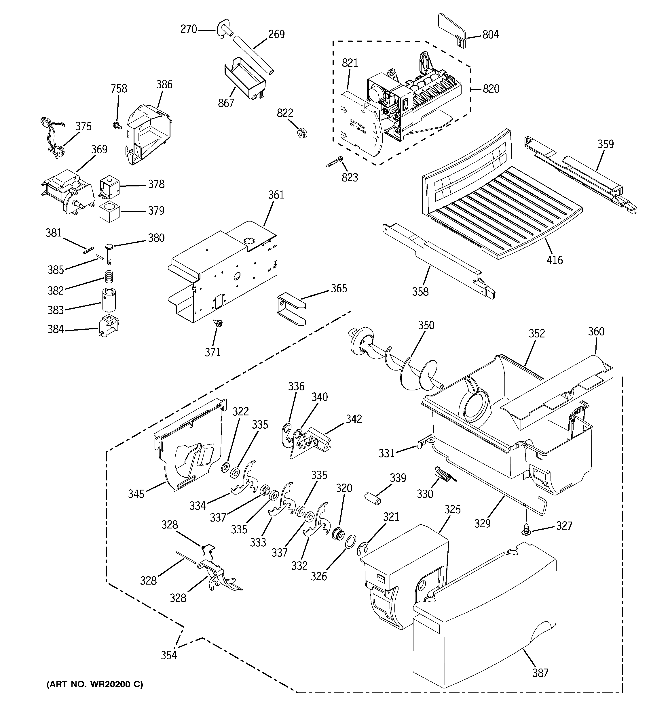 GE ESH22JSWDSS ice maker & dispenser diagram