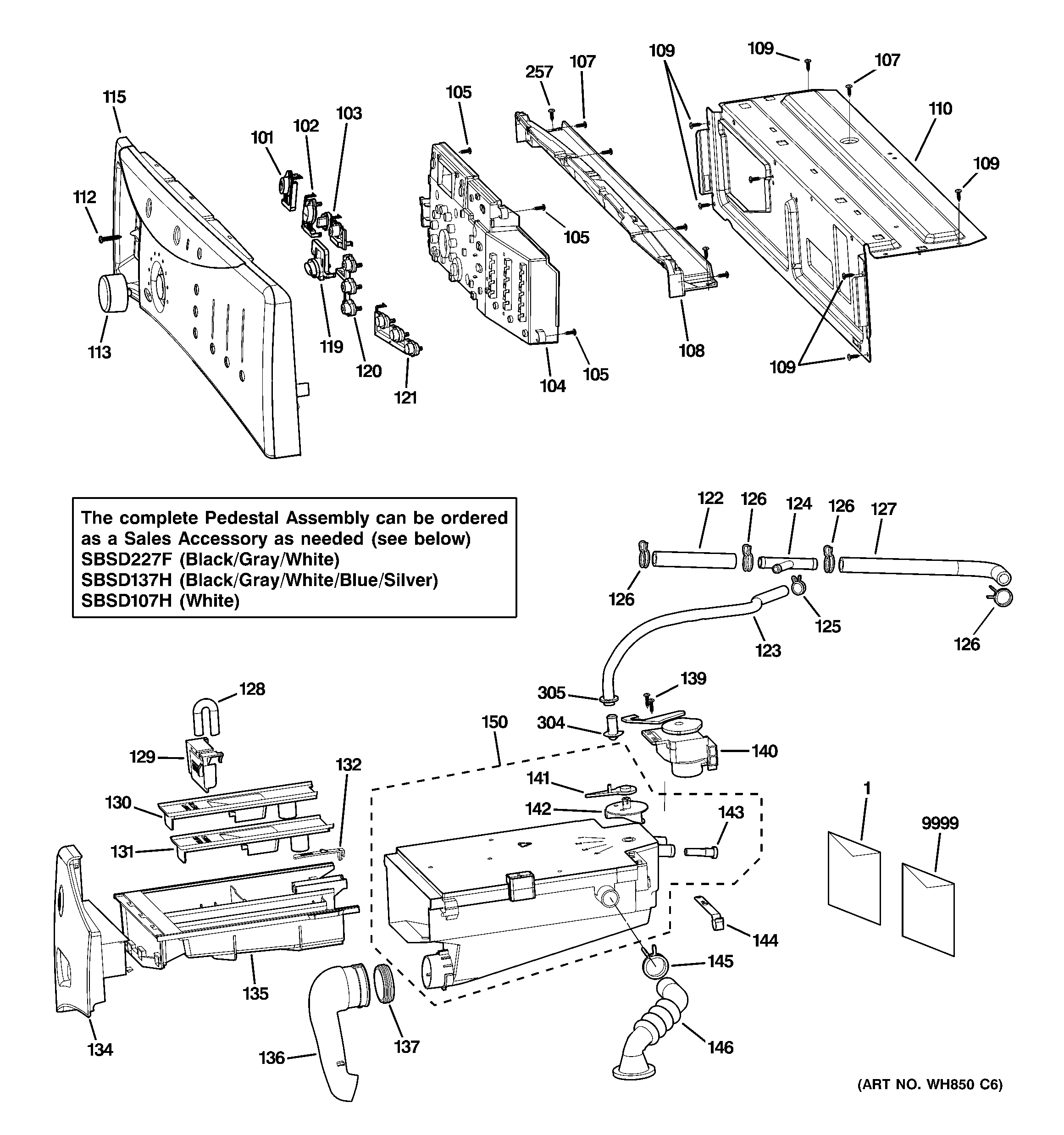 GE WHDVH626H1WW controls & dispenser diagram