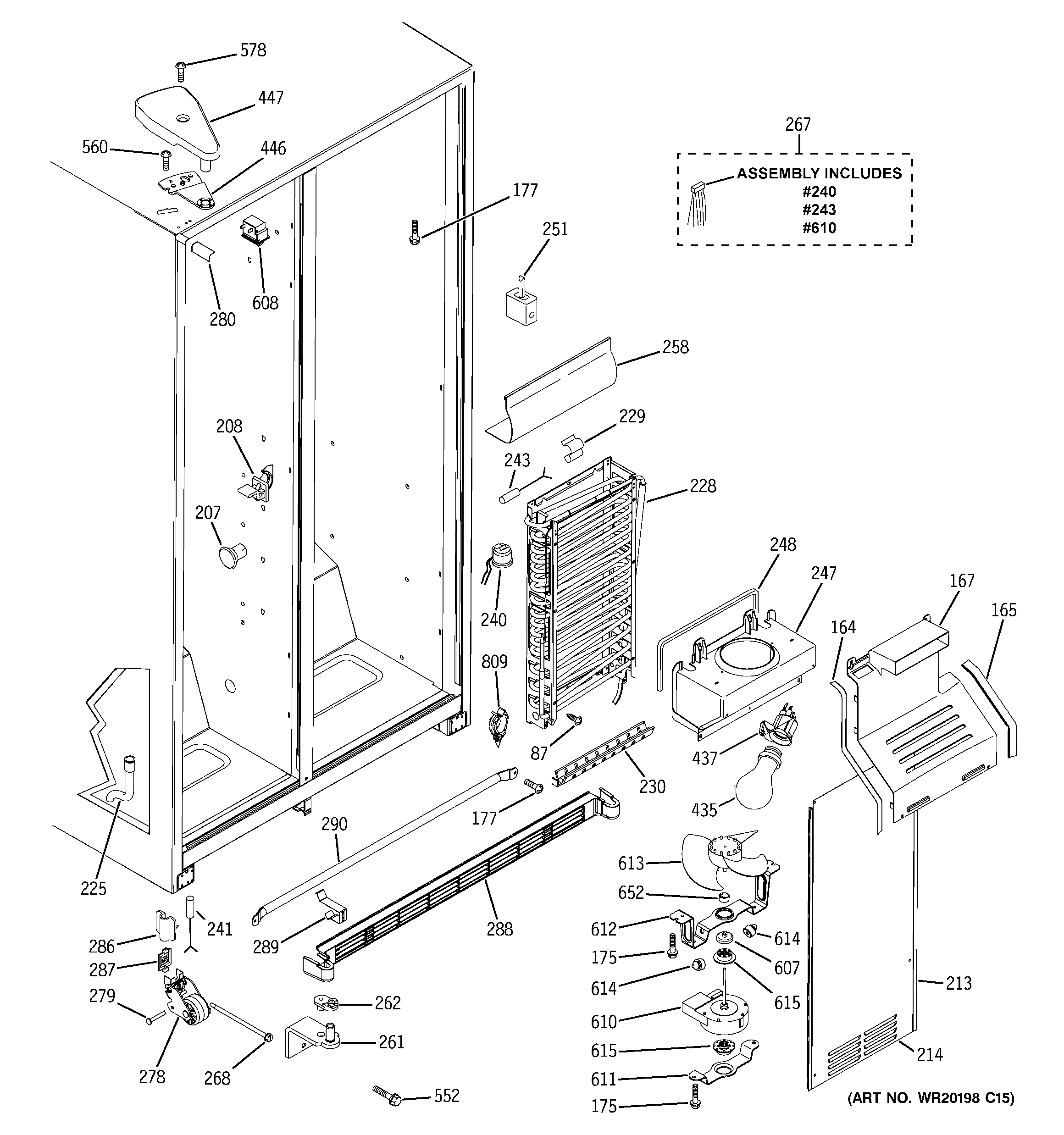 GE ESL25JFWEBS freezer section diagram