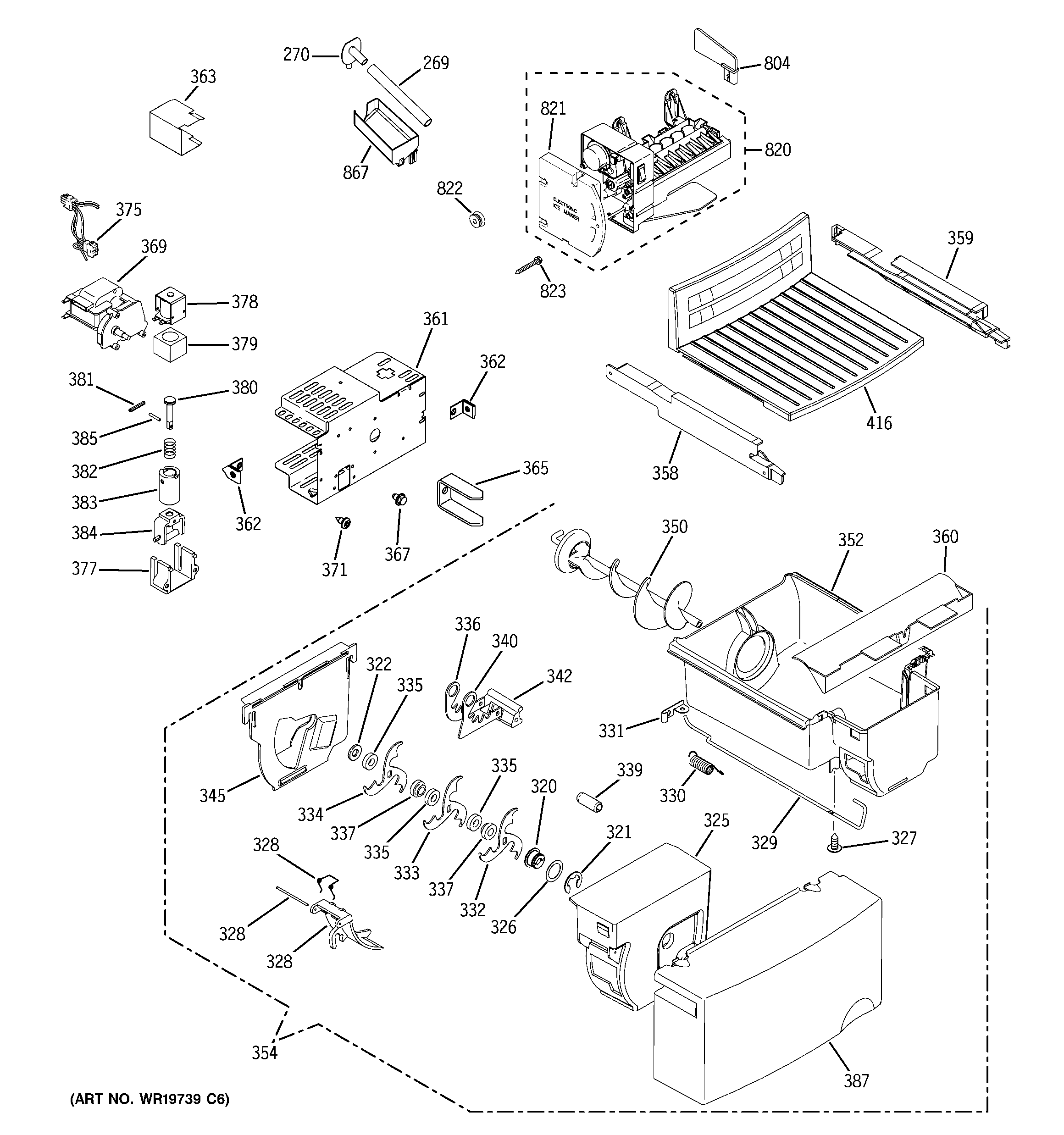 GE ESL25JFWEBS ice maker & dispenser diagram