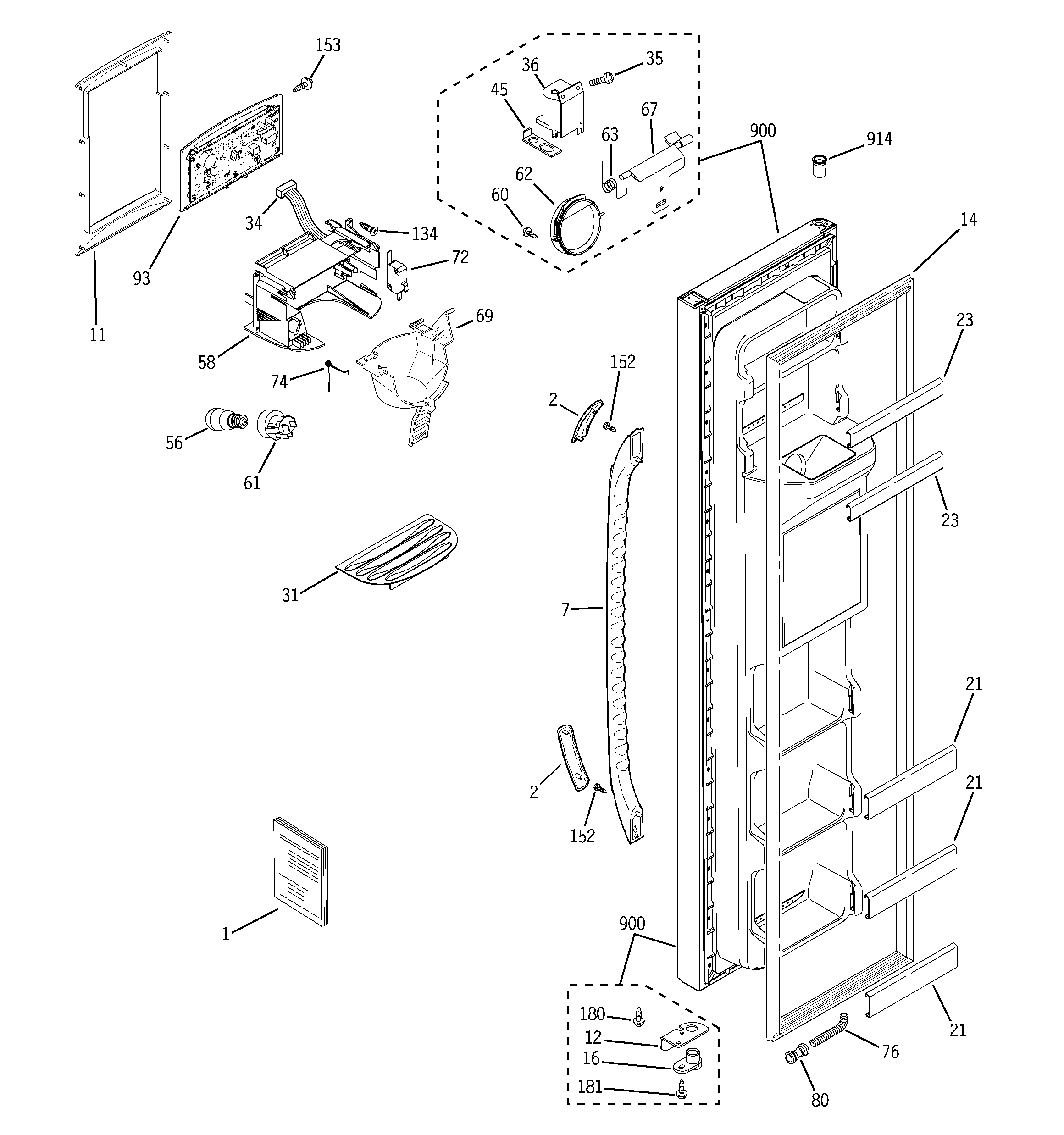 GE GSE20IETCFWW freezer door diagram