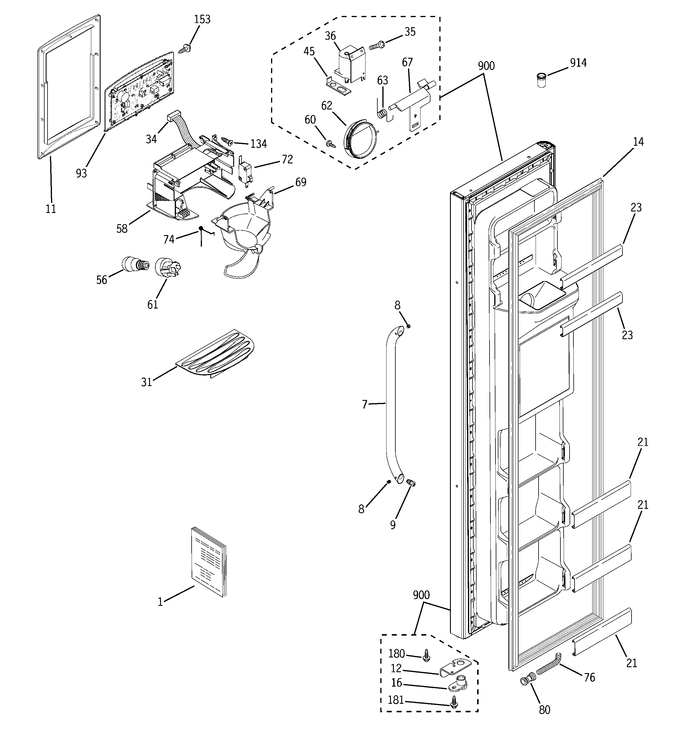 GE GSH22JSTDSS freezer door diagram
