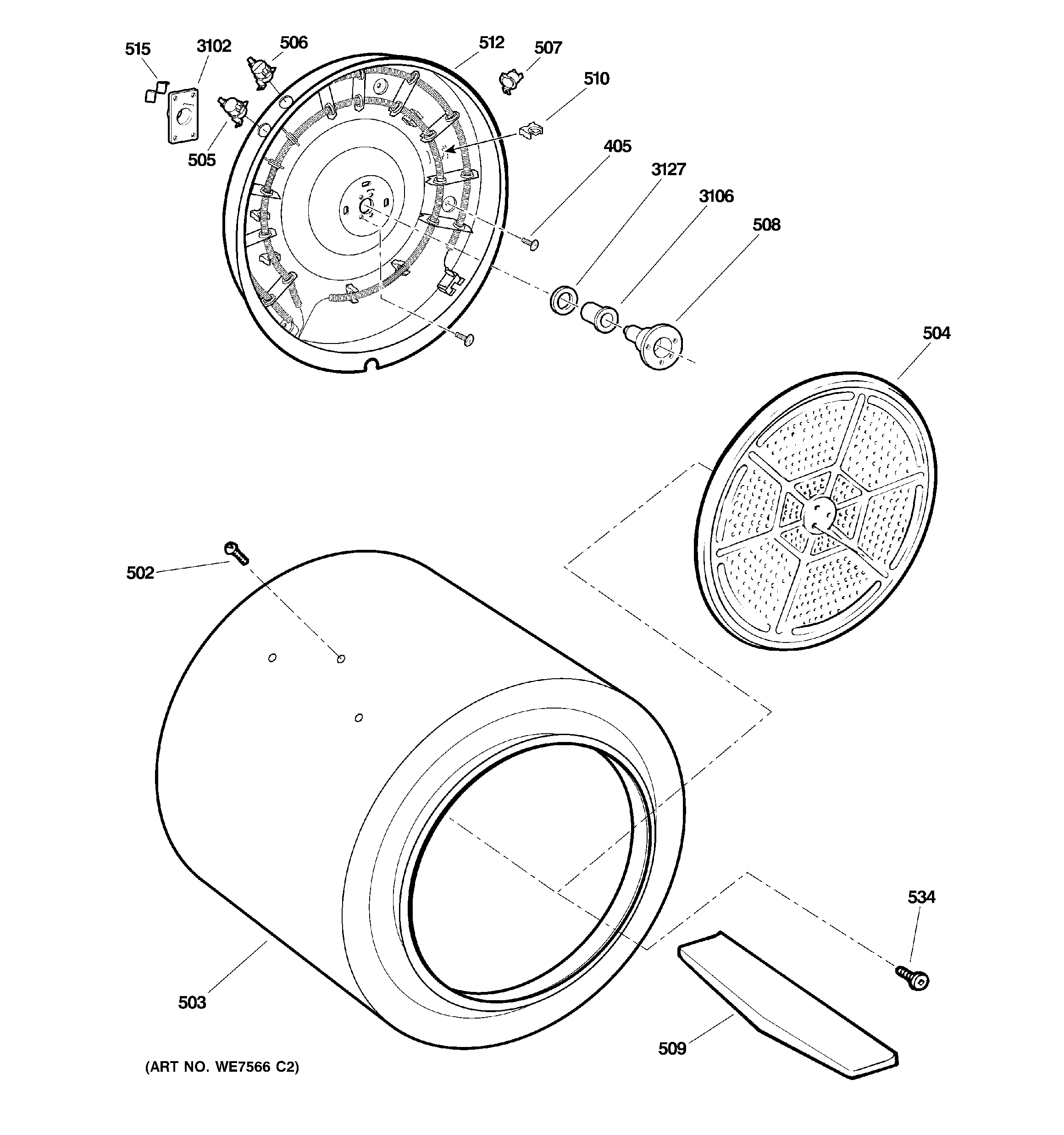 GE DMCD330EH1WC drum diagram
