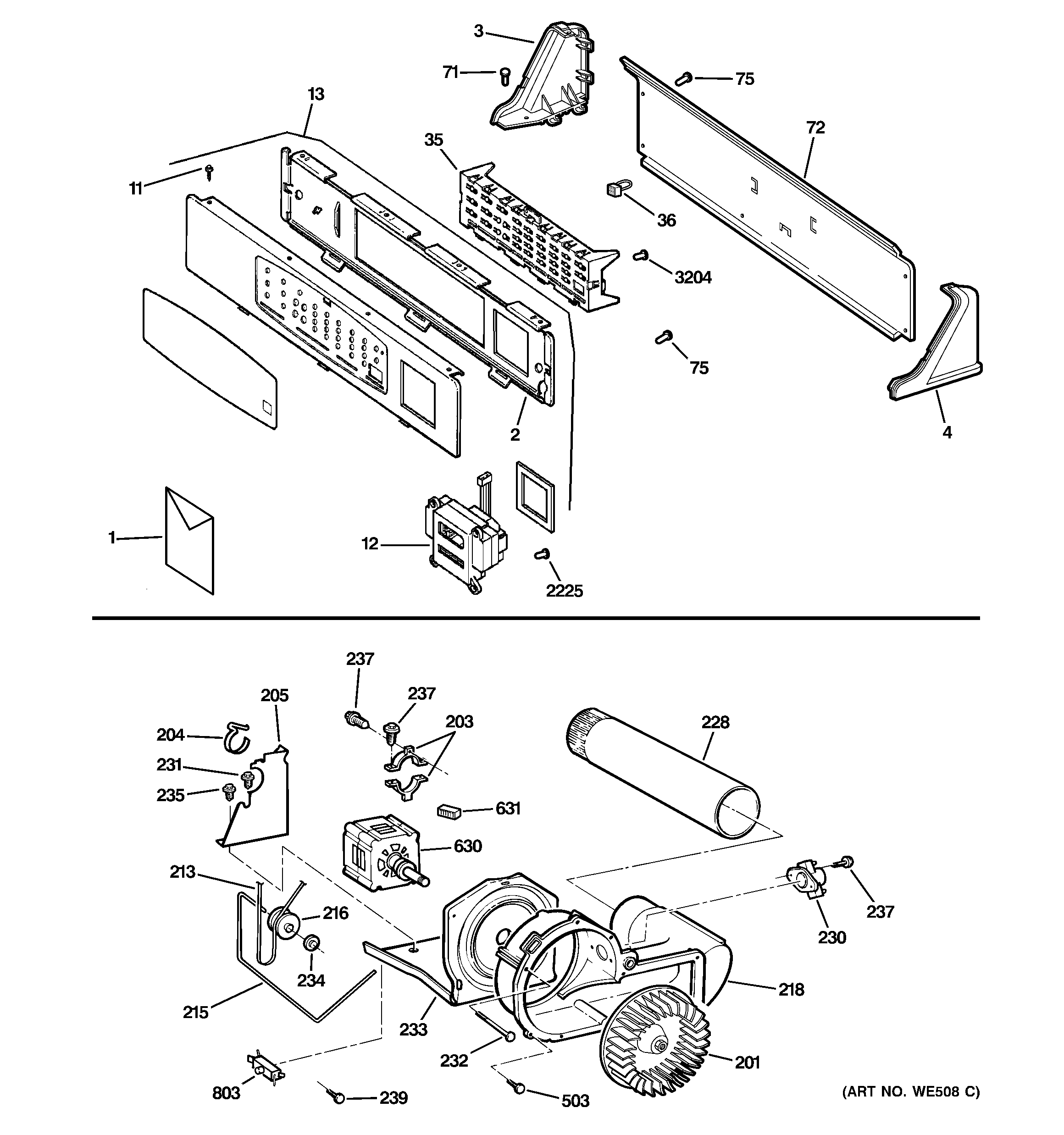 GE DNCK440GG1WC backsplash, blower & motor diagram