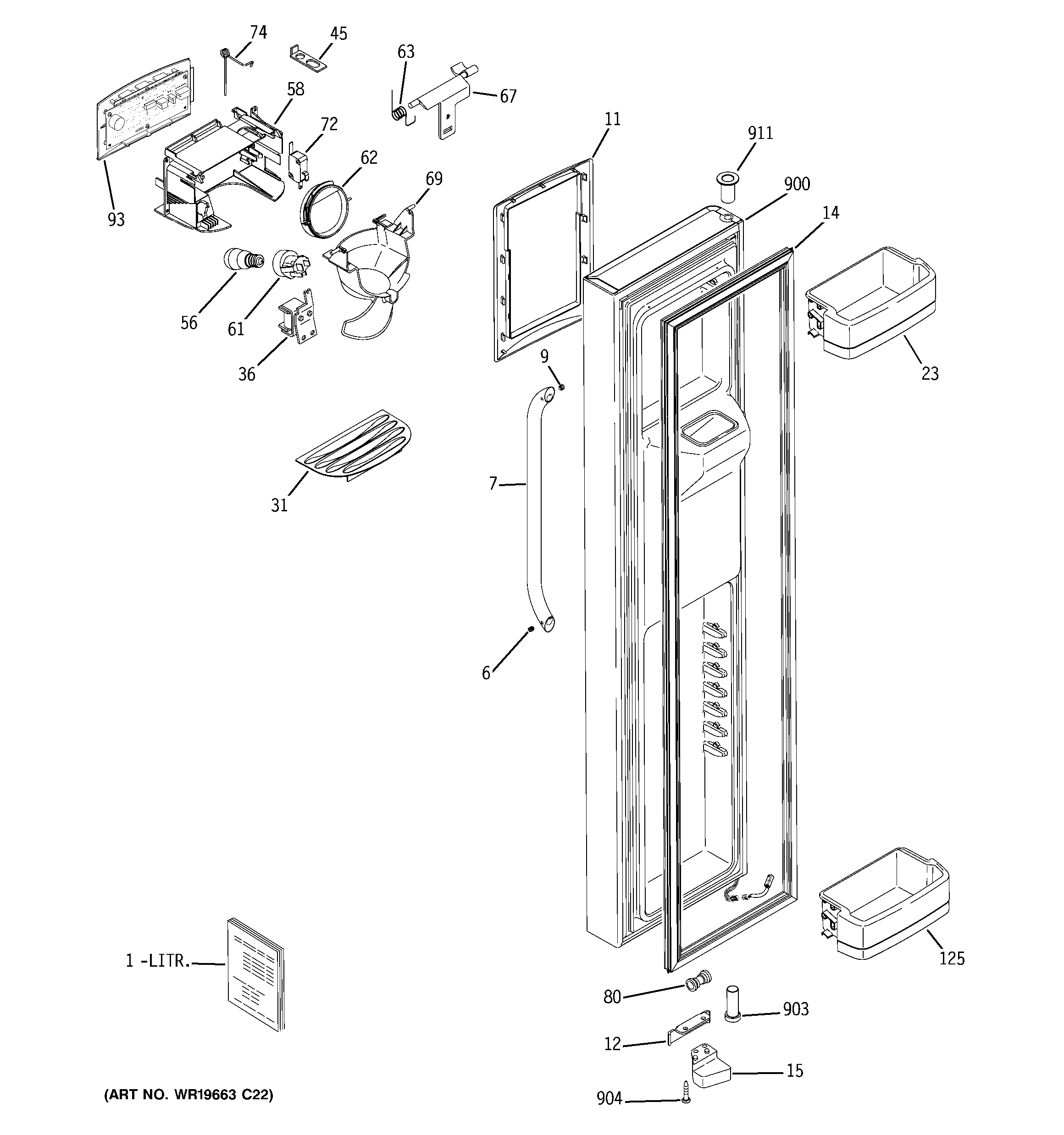 GE GCE23LGTAFSS freezer door diagram