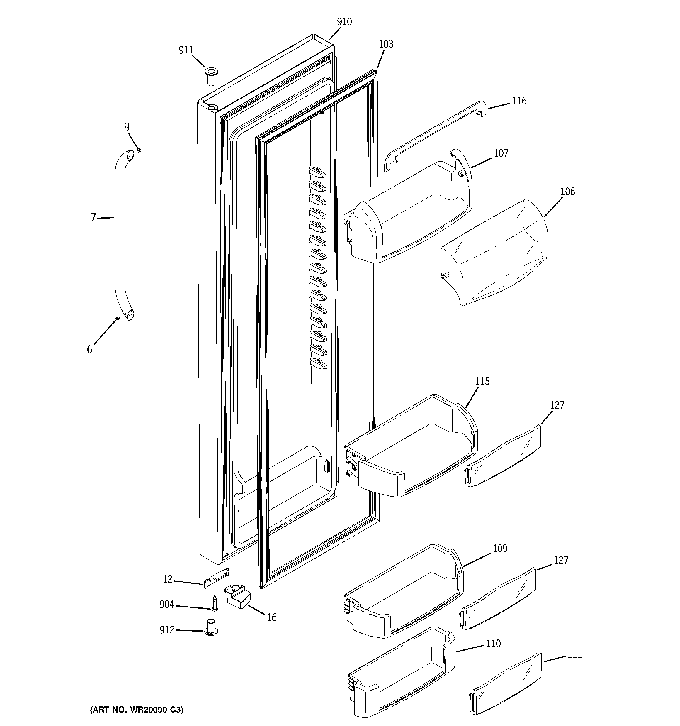GE GCE23LGTAFSS fresh food door diagram