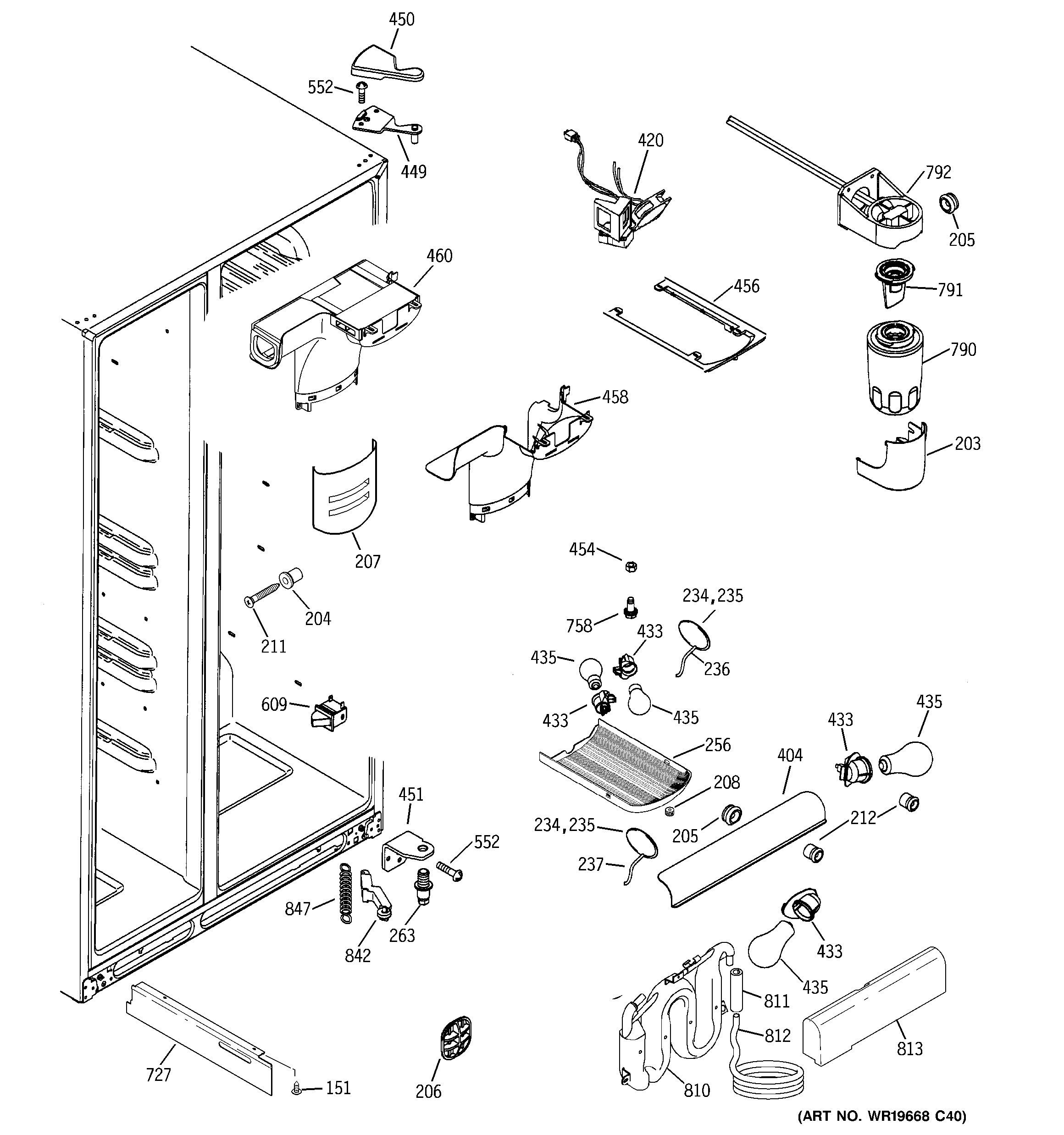 GE GCE23LGTAFSS fresh food section diagram