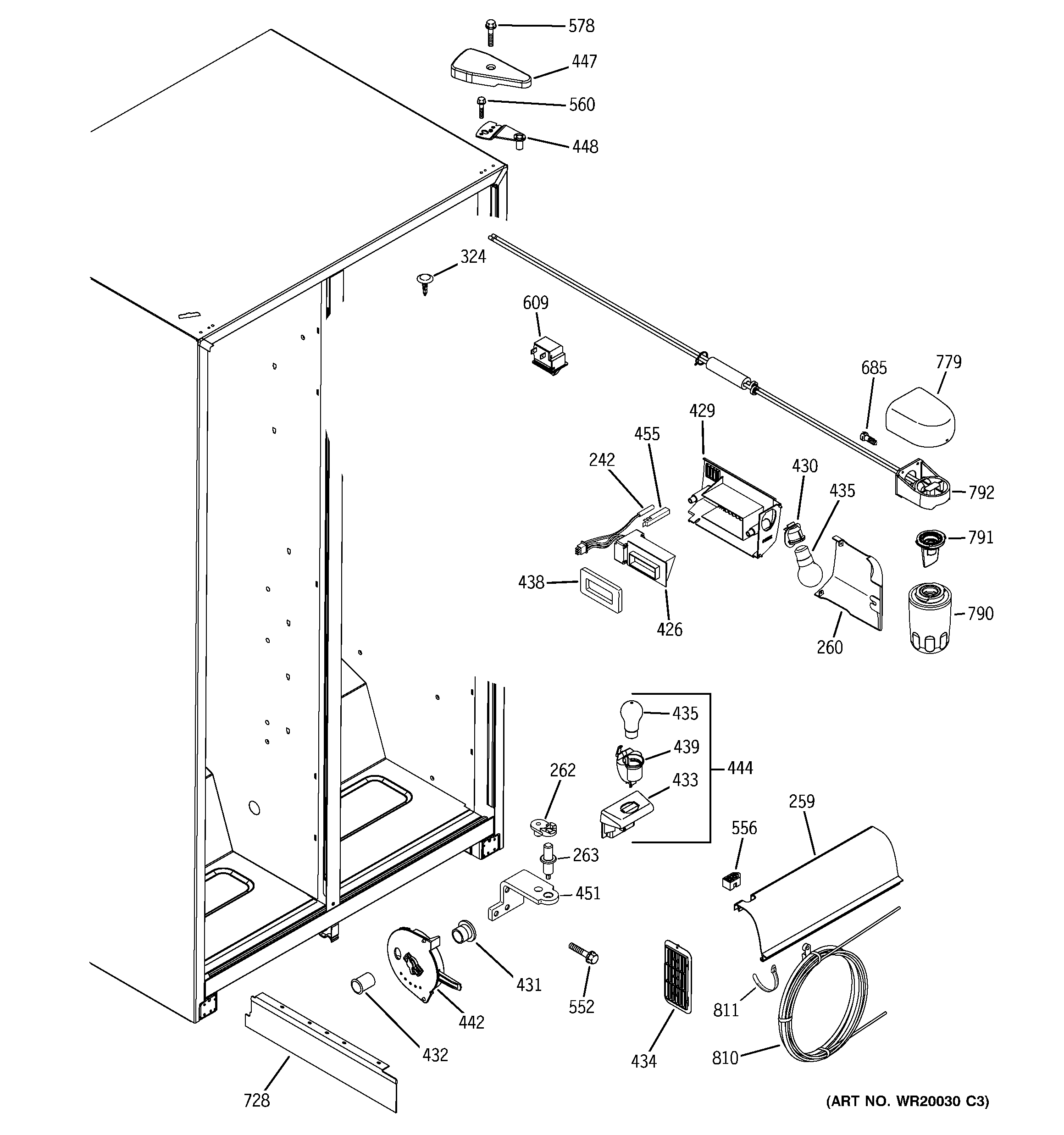 GE GSL25JFTABS fresh food section diagram