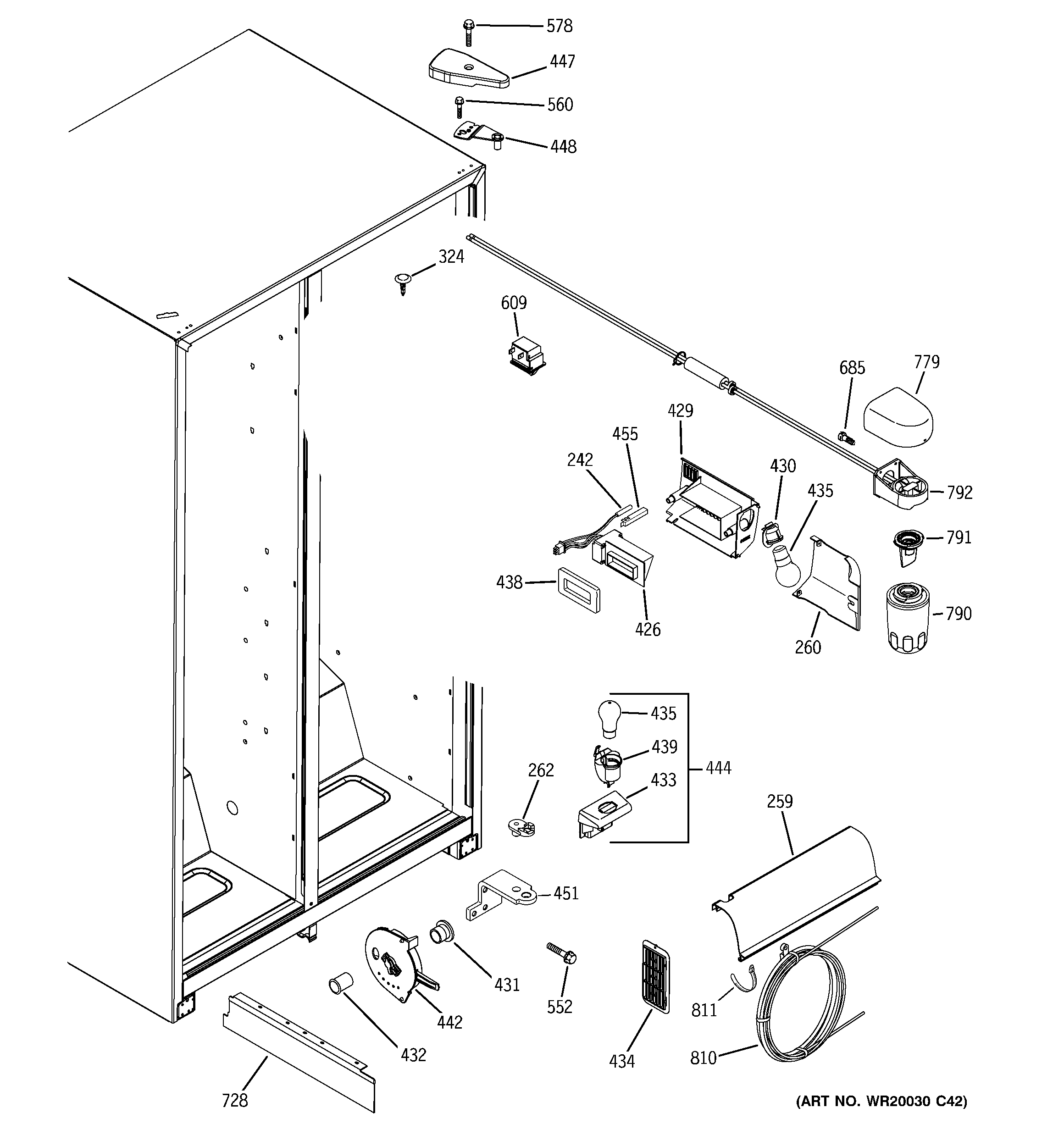 GE GSL25JFTBBS fresh food section diagram
