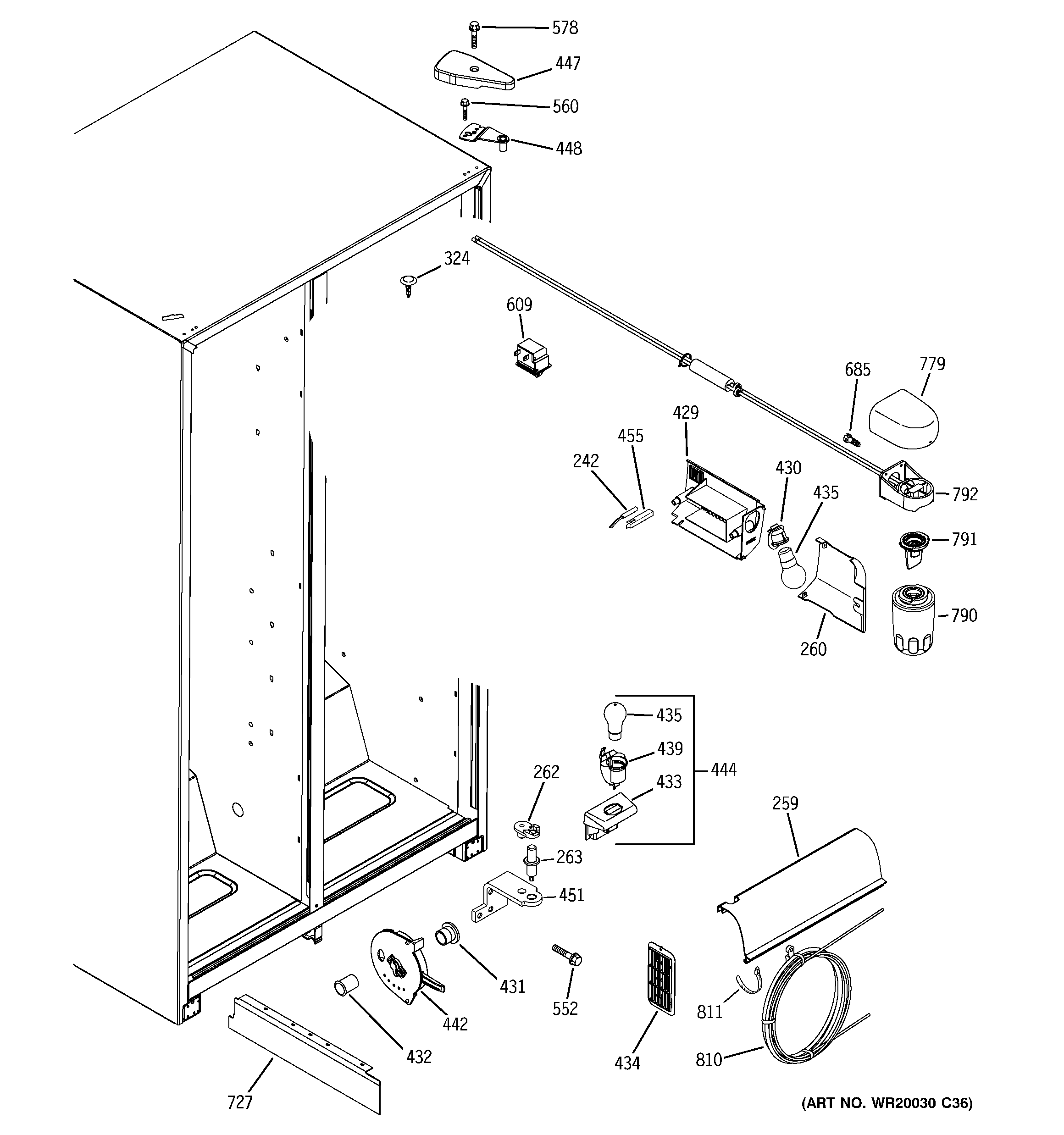 GE GSL25JFTEBS fresh food section diagram