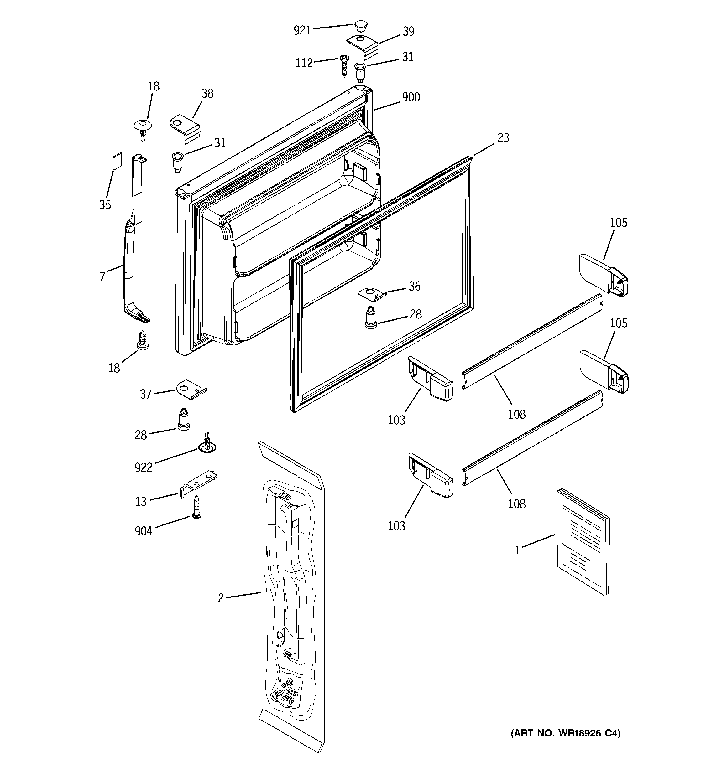 GE GTL22JCPARBS freezer door diagram