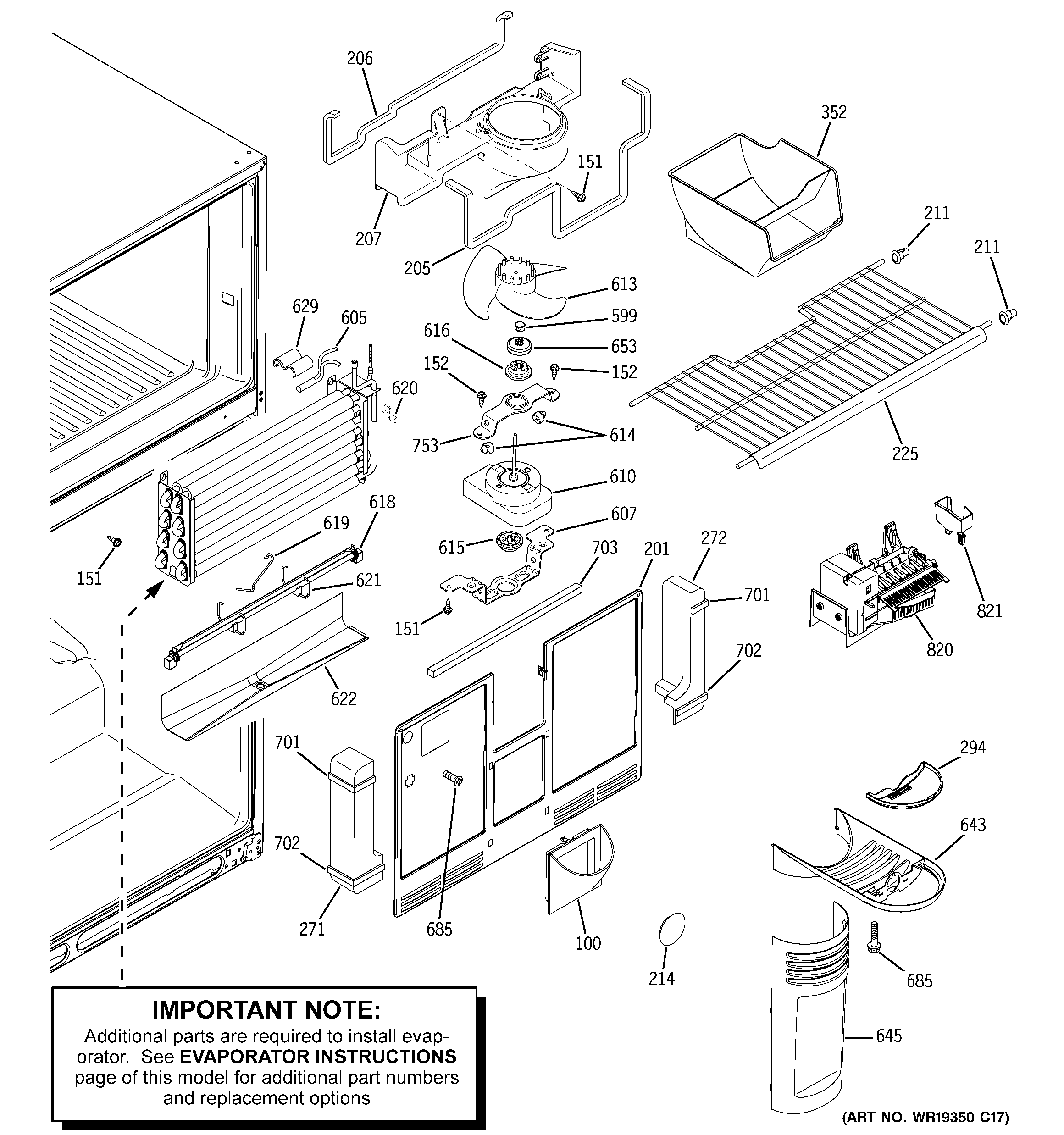 GE GTL22JCPARBS freezer section diagram